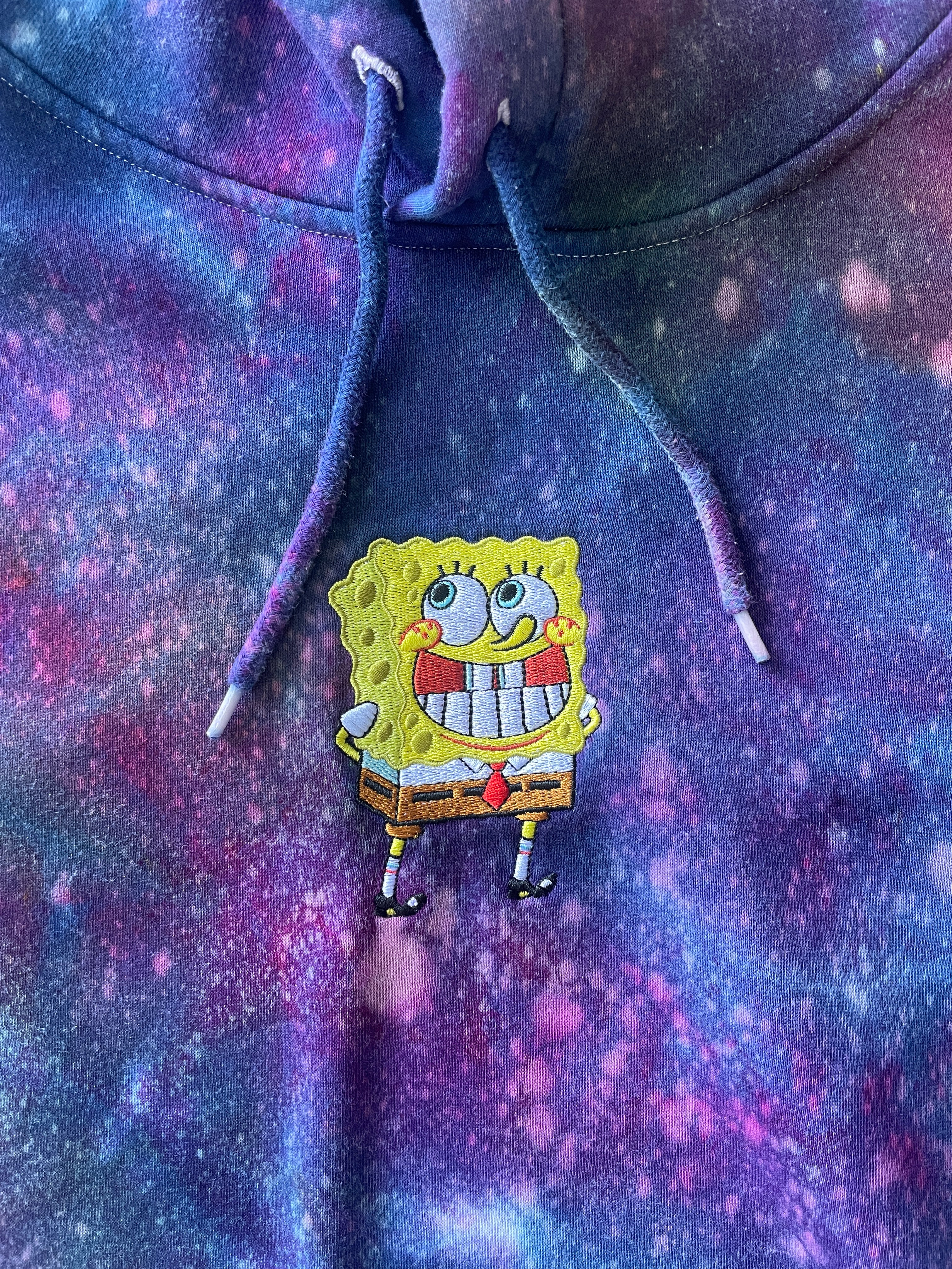 LARGE Men’s SpongeBob Squarepants Galaxy Tie Dye Sweatshirt | One-Of-a-Kind Purple and Blue Ice Dye Long Sleeve