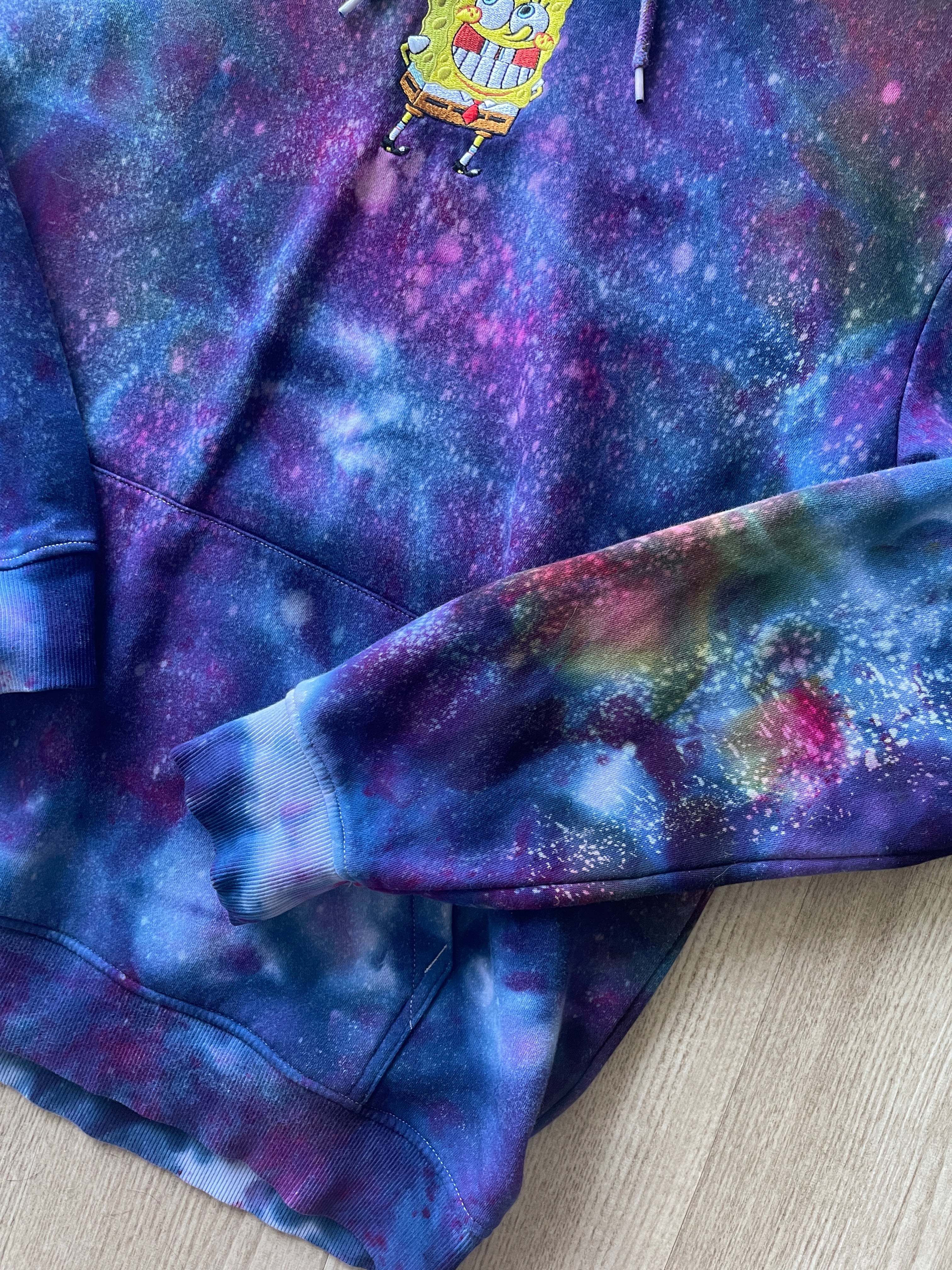 LARGE Men’s SpongeBob Squarepants Galaxy Tie Dye Sweatshirt | One-Of-a-Kind Purple and Blue Ice Dye Long Sleeve
