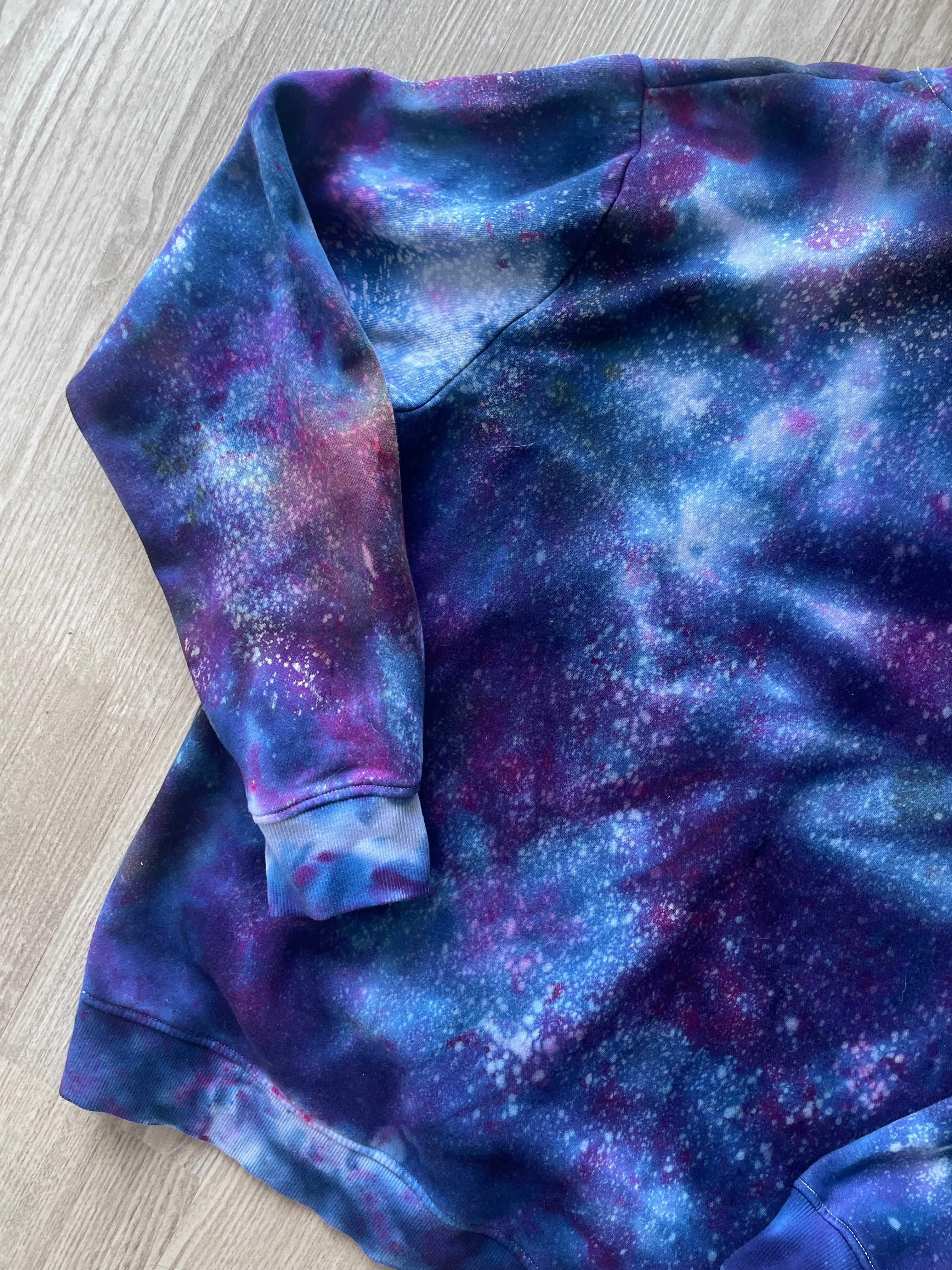 LARGE Men’s SpongeBob Squarepants Galaxy Tie Dye Sweatshirt | One-Of-a-Kind Purple and Blue Ice Dye Long Sleeve