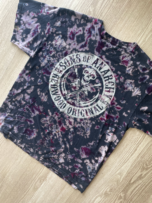 XL Men’s Sons of Anarchy Redwood Original Reverse Tie Dye T-Shirt | One-Of-a-Kind Black and Gray Crumpled Short Sleeve