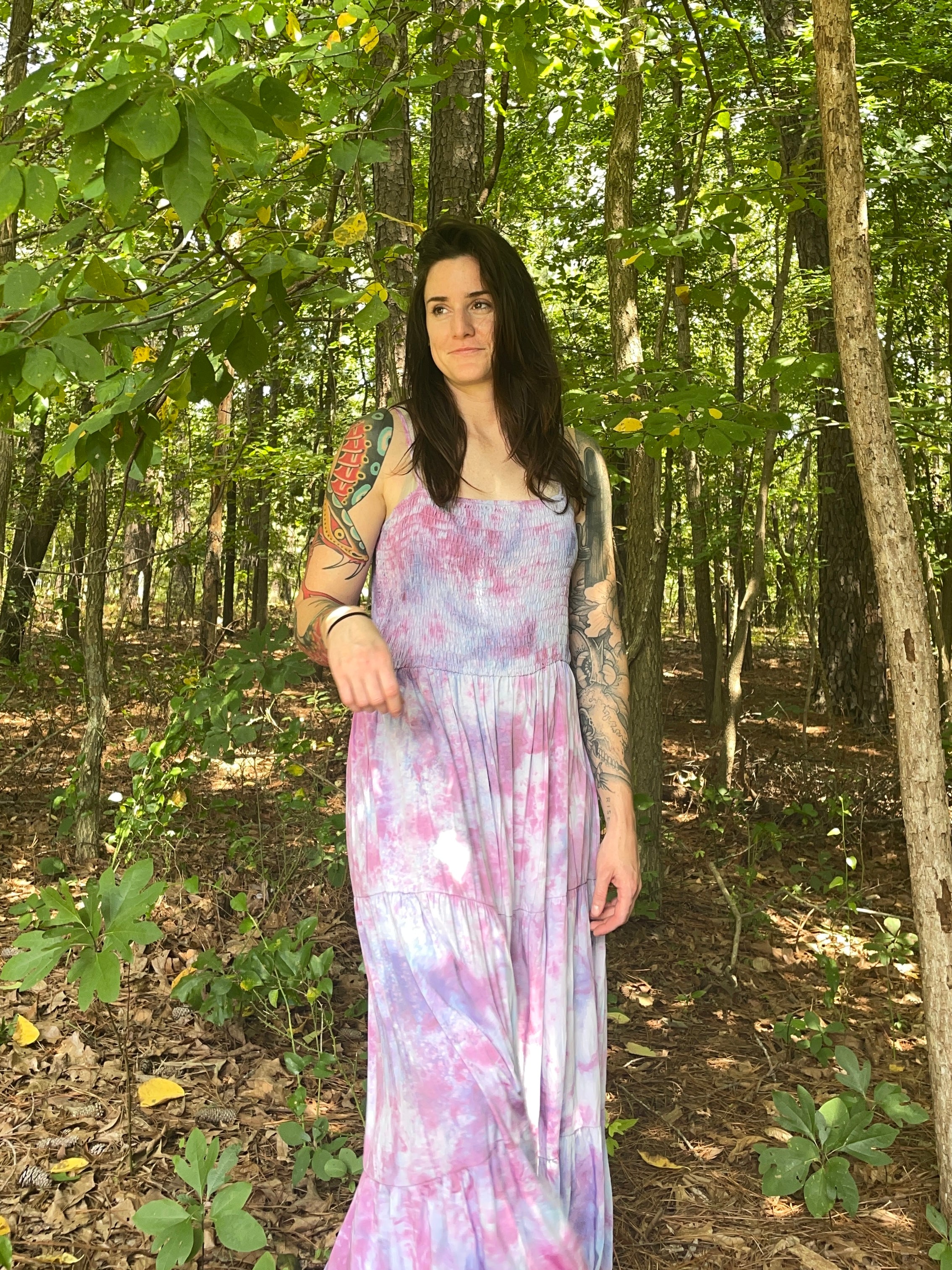 XL Women’s Handmade Galaxy Dye Spaghetti Strap Maxi Dress | One-Of-a-Kind Upcycled Sleeveless Dress