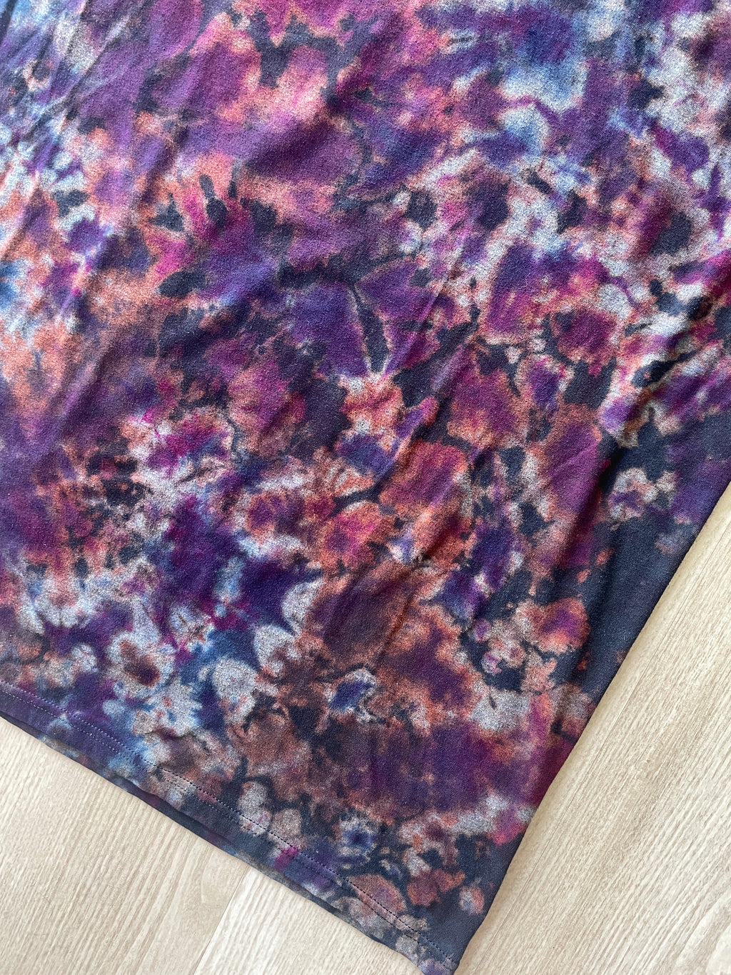 XL Men’s SpongeBob Squarepants Airbrushed Reverse Tie Dye T-Shirt | One-Of-a-Kind Black, Purple, and Blue Crumpled Short Sleeve