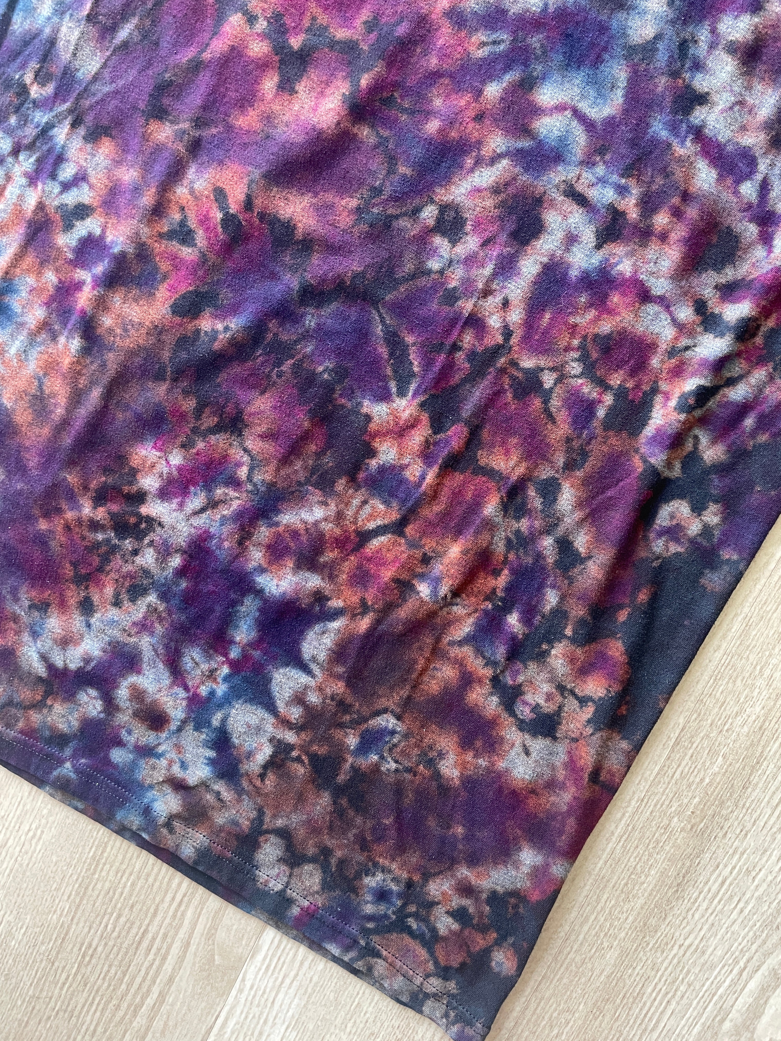 XL Men’s SpongeBob Squarepants Airbrushed Reverse Tie Dye T-Shirt | One-Of-a-Kind Black, Purple, and Blue Crumpled Short Sleeve