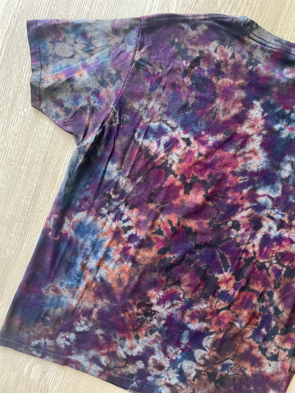 XL Men’s SpongeBob Squarepants Airbrushed Reverse Tie Dye T-Shirt | One-Of-a-Kind Black, Purple, and Blue Crumpled Short Sleeve