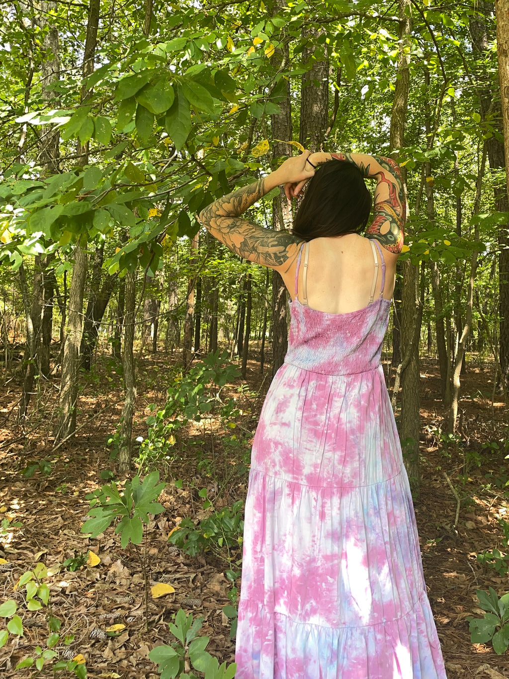 XL Women’s Handmade Galaxy Dye Spaghetti Strap Maxi Dress | One-Of-a-Kind Upcycled Sleeveless Dress