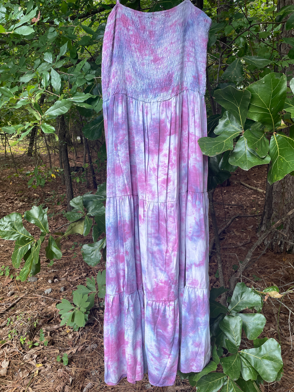 XL Women’s Handmade Galaxy Dye Spaghetti Strap Maxi Dress | One-Of-a-Kind Upcycled Sleeveless Dress