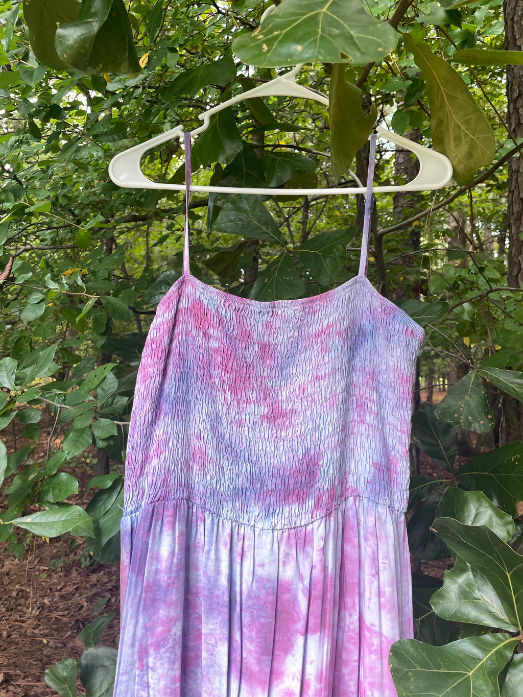 XL Women’s Handmade Galaxy Dye Spaghetti Strap Maxi Dress | One-Of-a-Kind Upcycled Sleeveless Dress
