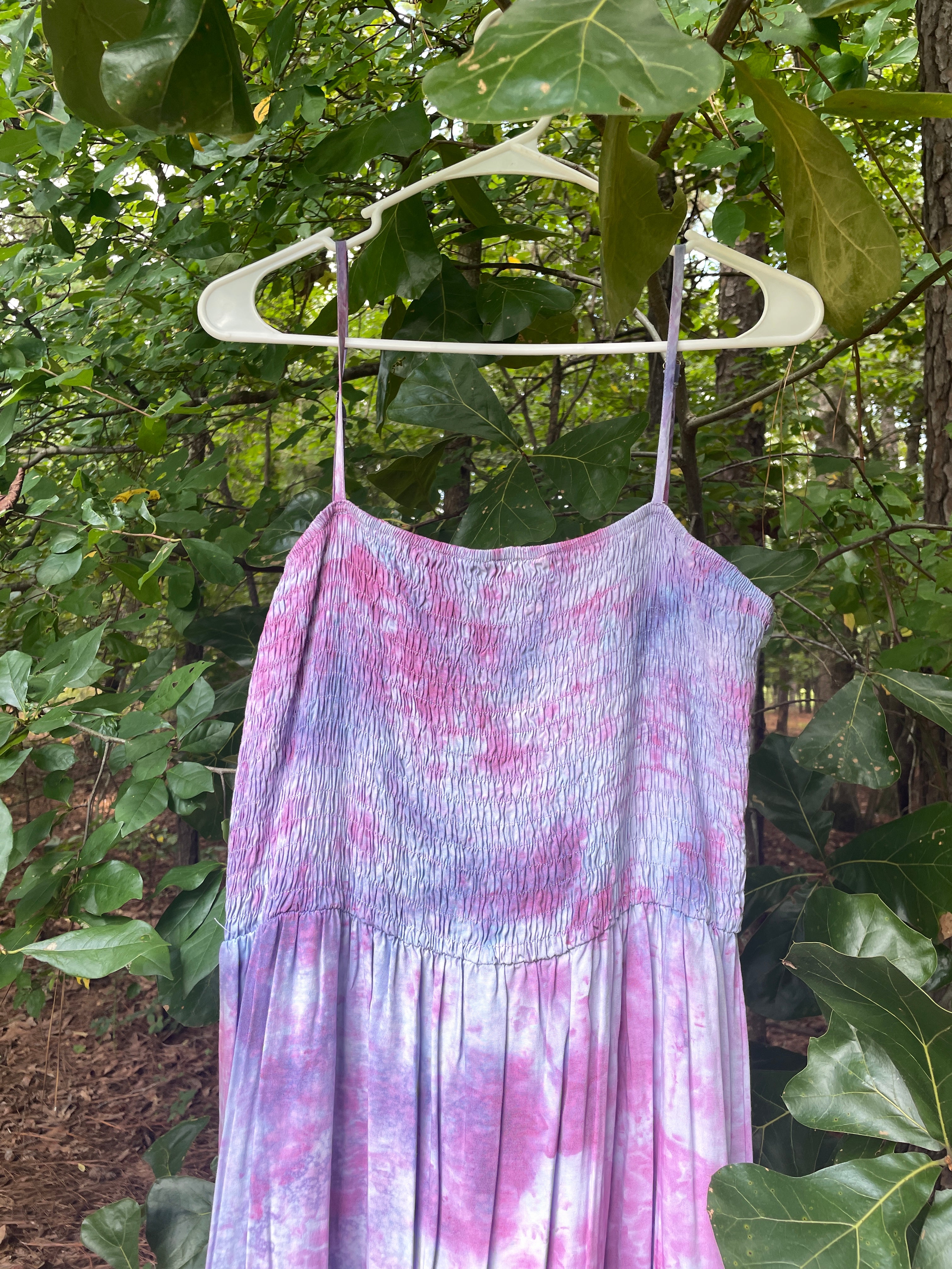 XL Women’s Handmade Galaxy Dye Spaghetti Strap Maxi Dress | One-Of-a-Kind Upcycled Sleeveless Dress