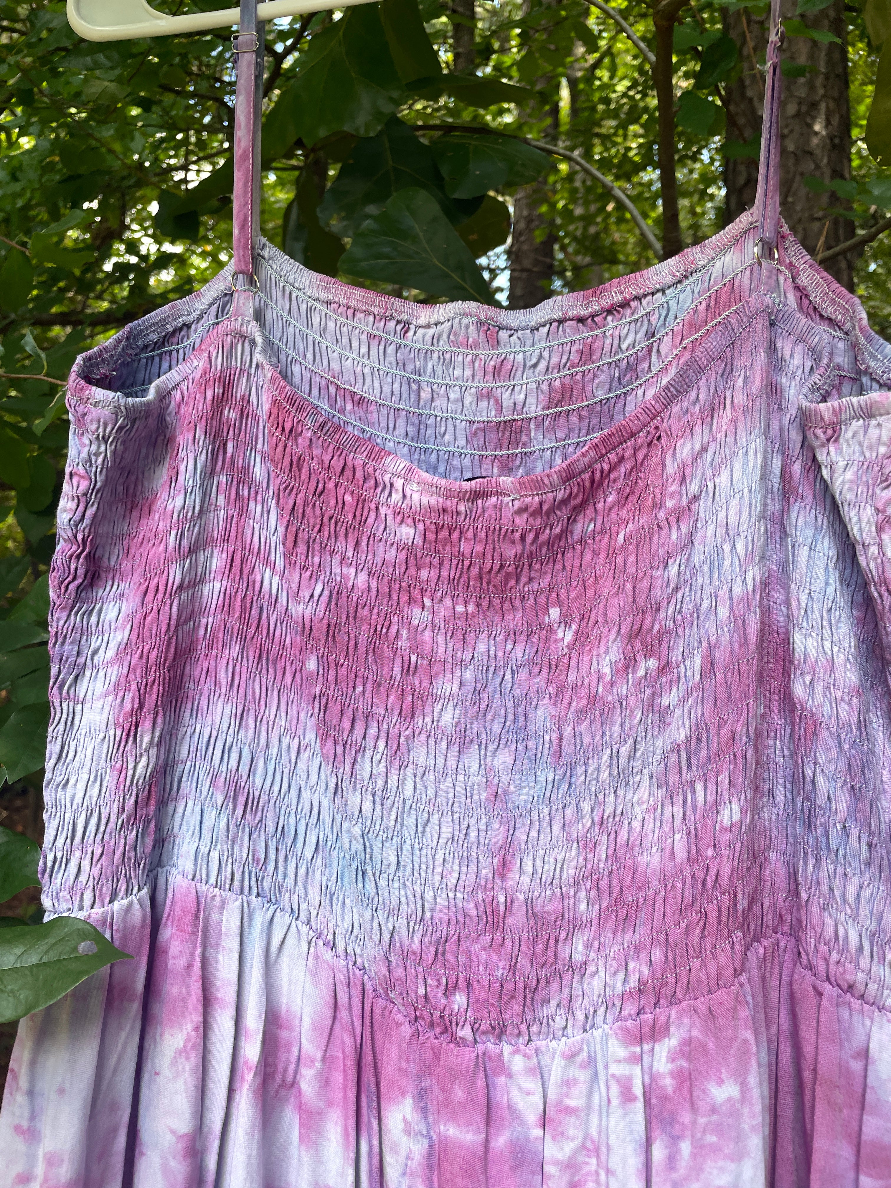 XL Women’s Handmade Galaxy Dye Spaghetti Strap Maxi Dress | One-Of-a-Kind Upcycled Sleeveless Dress