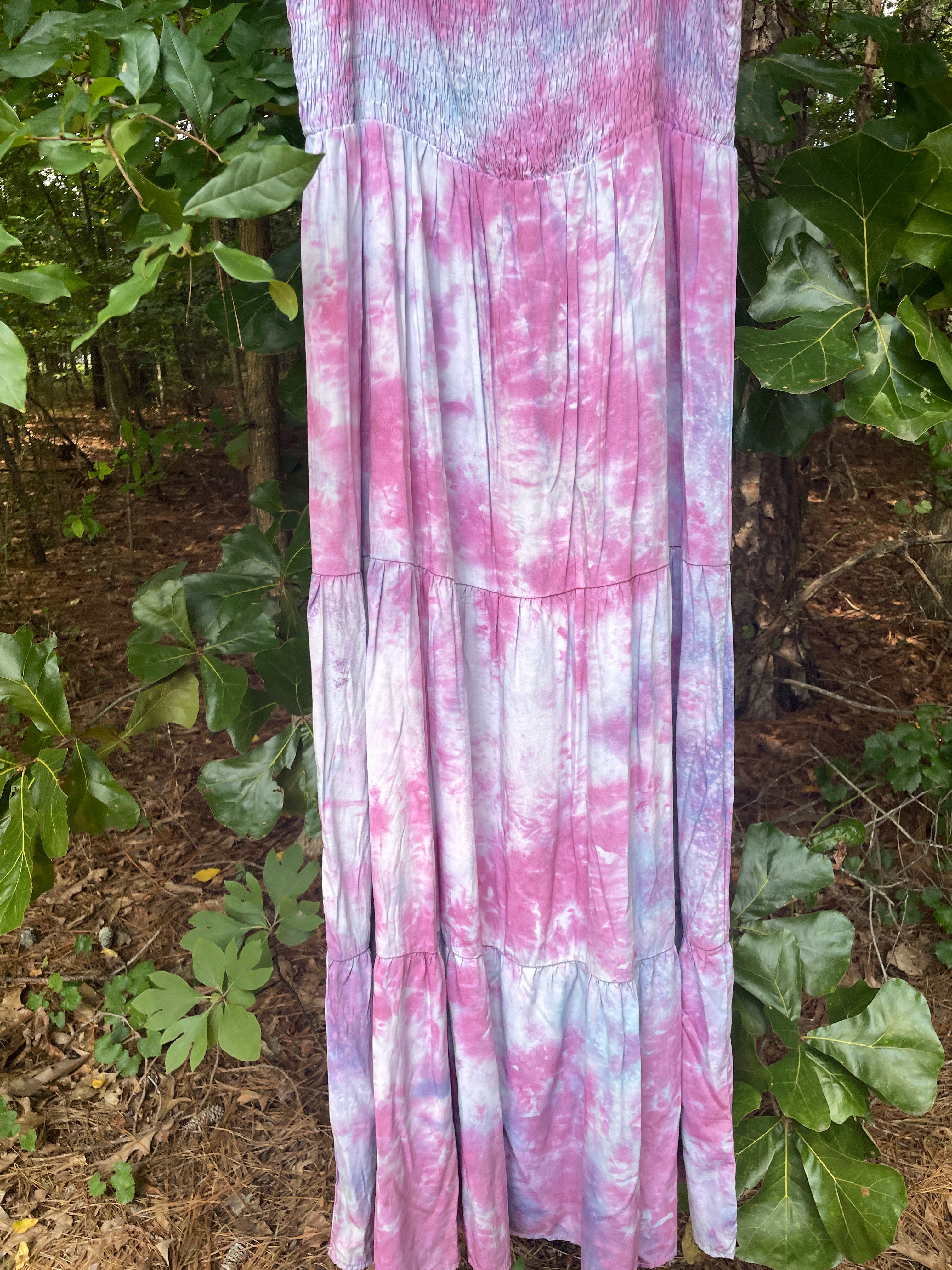 XL Women’s Handmade Galaxy Dye Spaghetti Strap Maxi Dress | One-Of-a-Kind Upcycled Sleeveless Dress