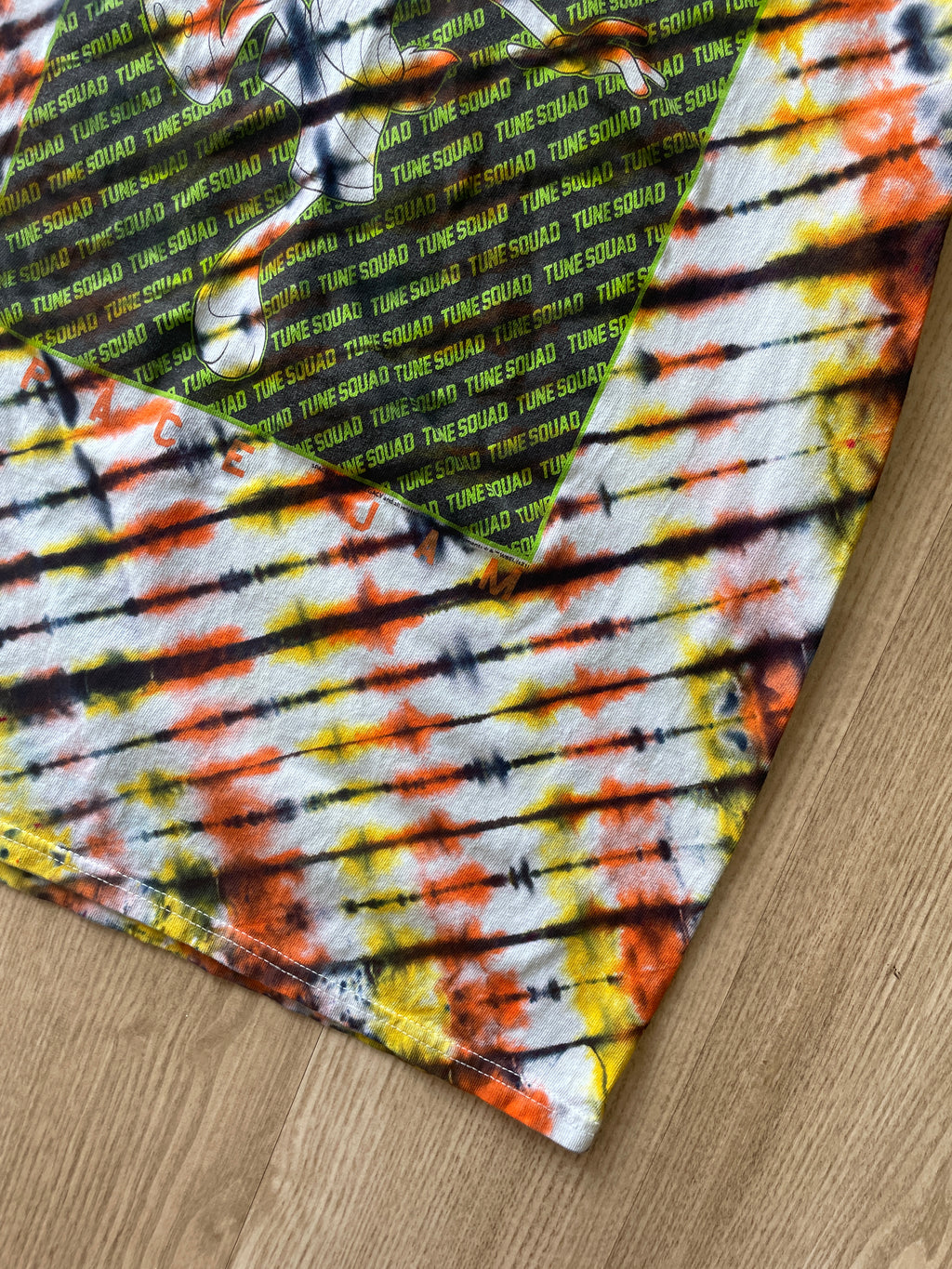 SMALL Men’s Bugs Bunny Toon Squad Tie Dye T-Shirt | One-Of-a-Kind Orange, Yellow, and Black Crumpled Short Sleeve