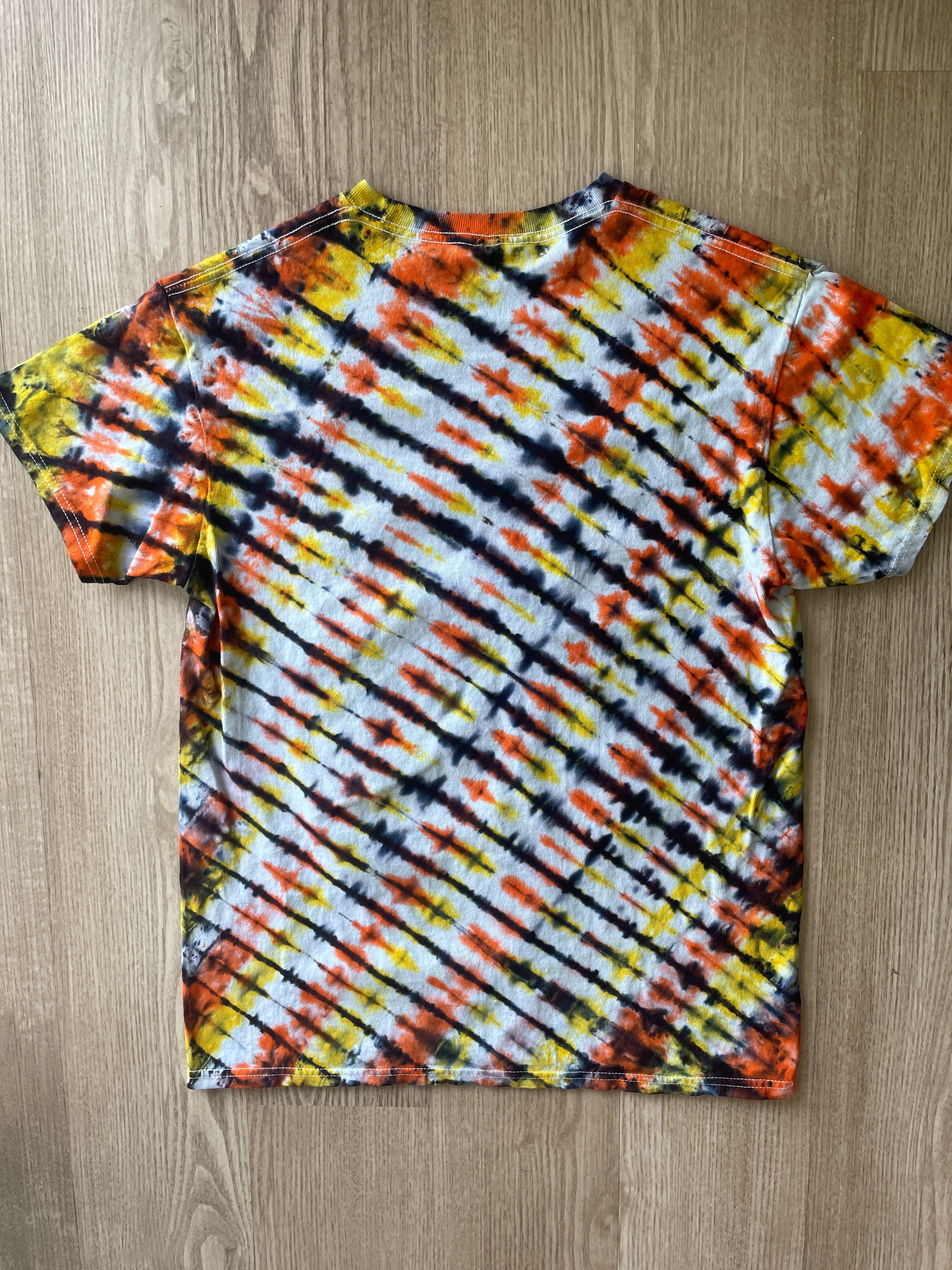 SMALL Men’s Bugs Bunny Toon Squad Tie Dye T-Shirt | One-Of-a-Kind Orange, Yellow, and Black Crumpled Short Sleeve