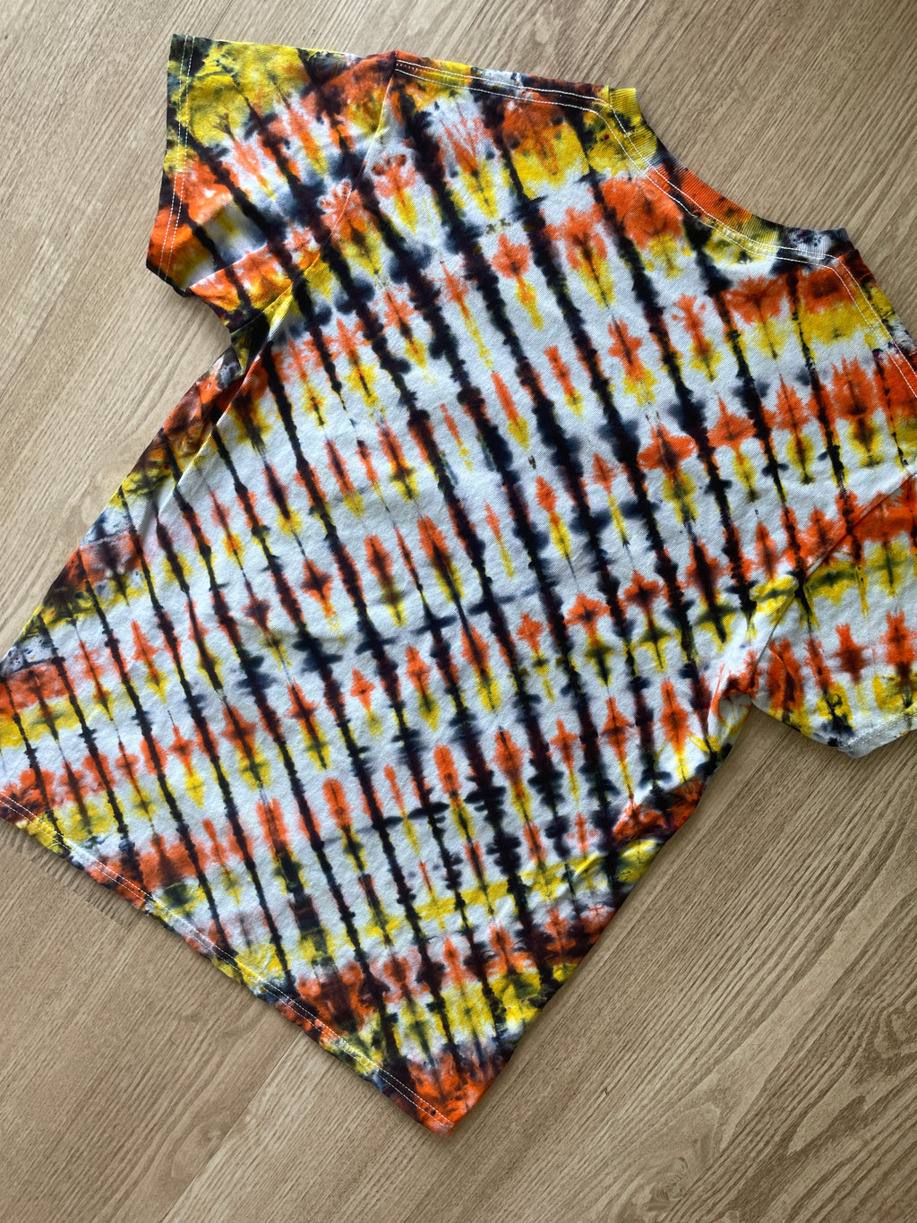 SMALL Men’s Bugs Bunny Toon Squad Tie Dye T-Shirt | One-Of-a-Kind Orange, Yellow, and Black Crumpled Short Sleeve