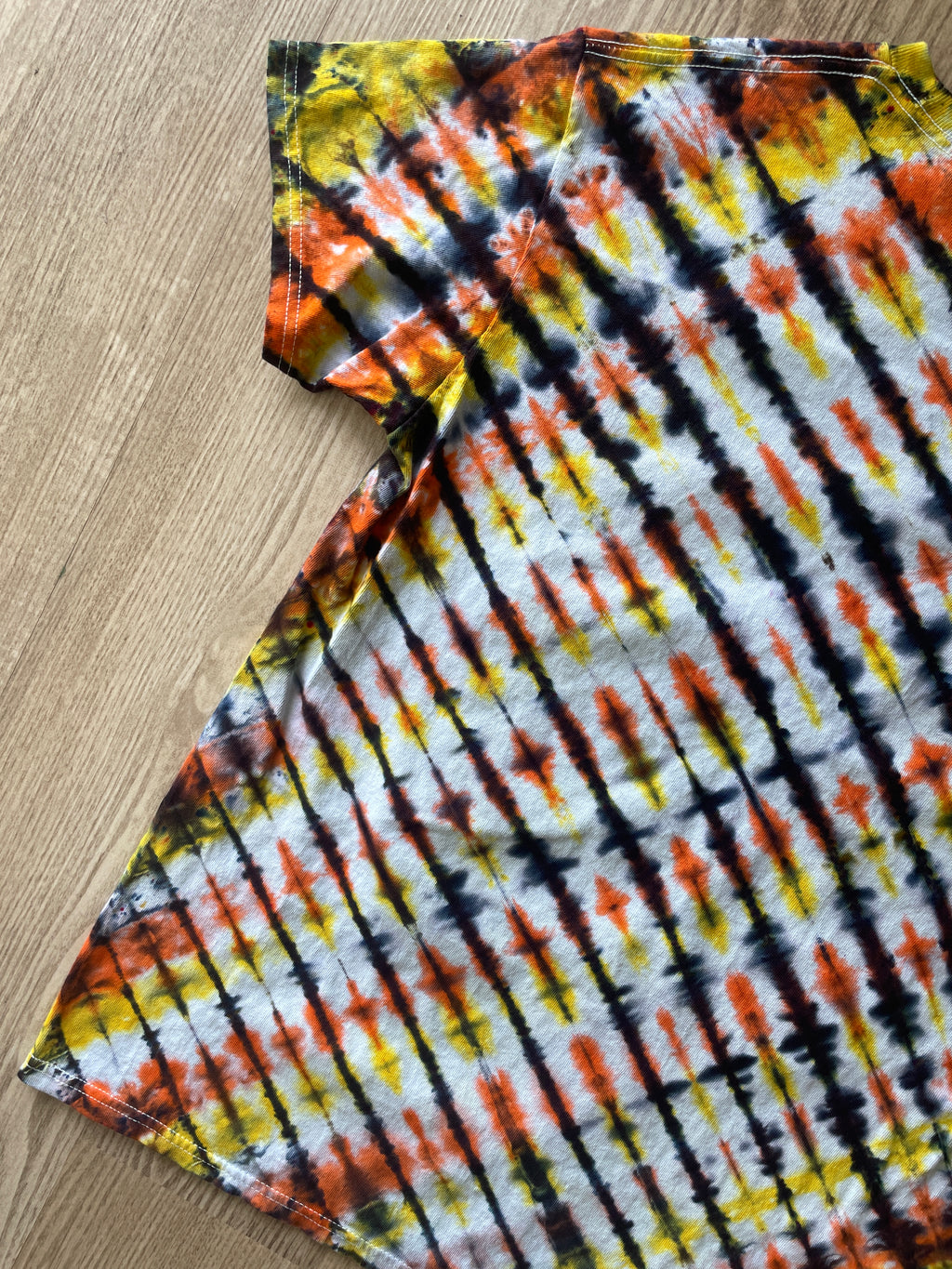 SMALL Men’s Bugs Bunny Toon Squad Tie Dye T-Shirt | One-Of-a-Kind Orange, Yellow, and Black Crumpled Short Sleeve