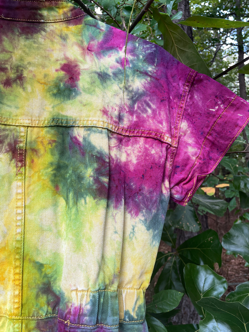 SMALL Women's Handmade Tie Dye Jumpsuit (WITH POCKETS) | One-of-a-Kind Yellow and Green Denim Coveralls