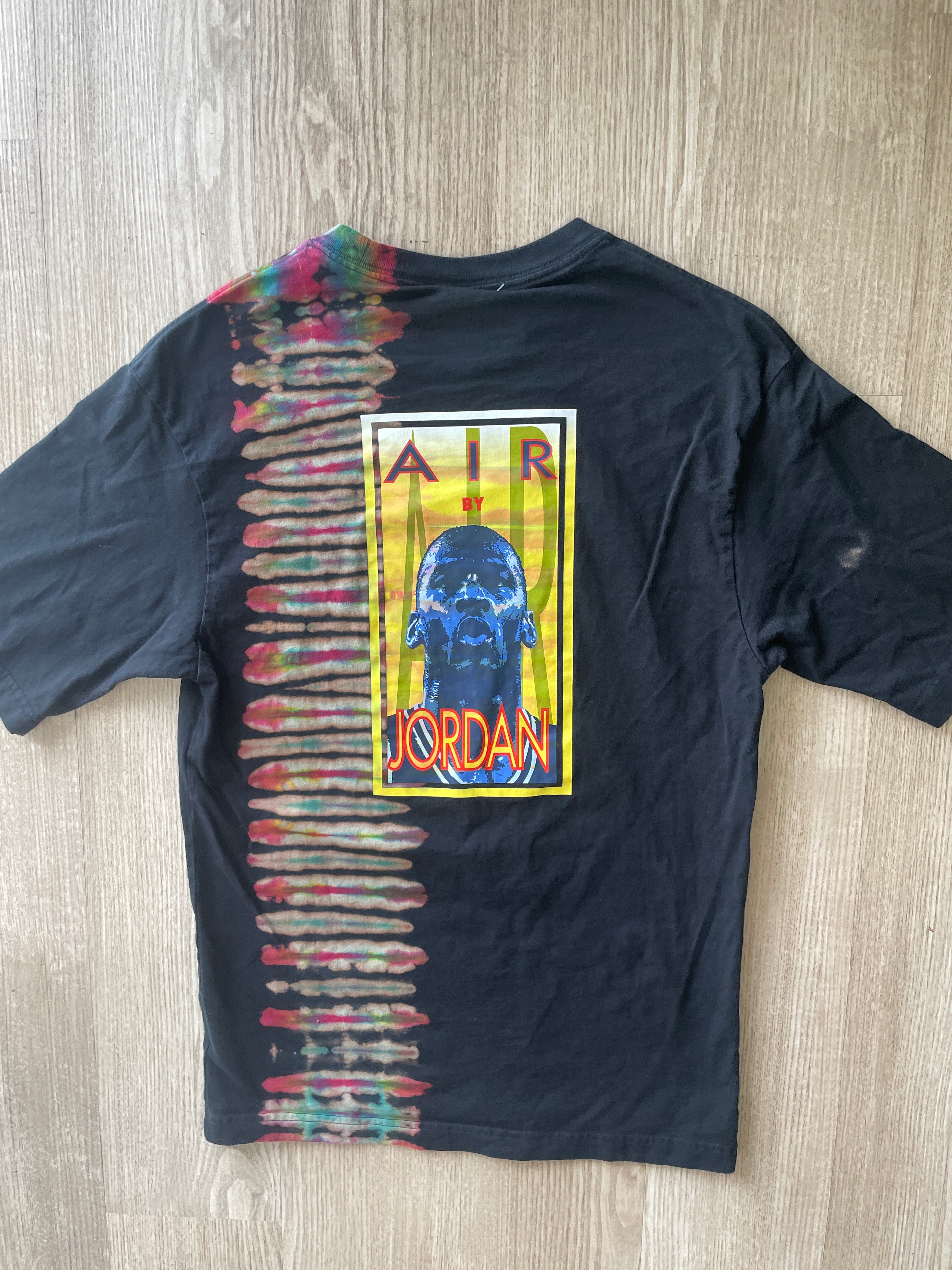 XS/S Men’s Nike Air Jordan Reverse Tie Dye T-Shirt | One-Of-a-Kind Black, Blue, and Red Pleated Short Sleeve