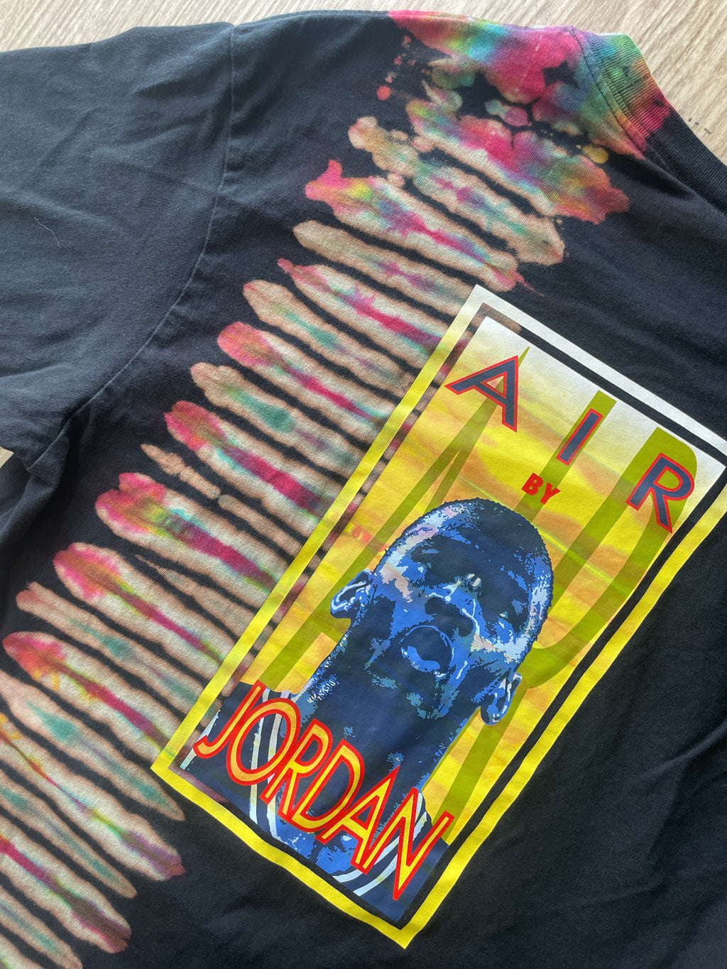 XS/S Men’s Nike Air Jordan Reverse Tie Dye T-Shirt | One-Of-a-Kind Black, Blue, and Red Pleated Short Sleeve