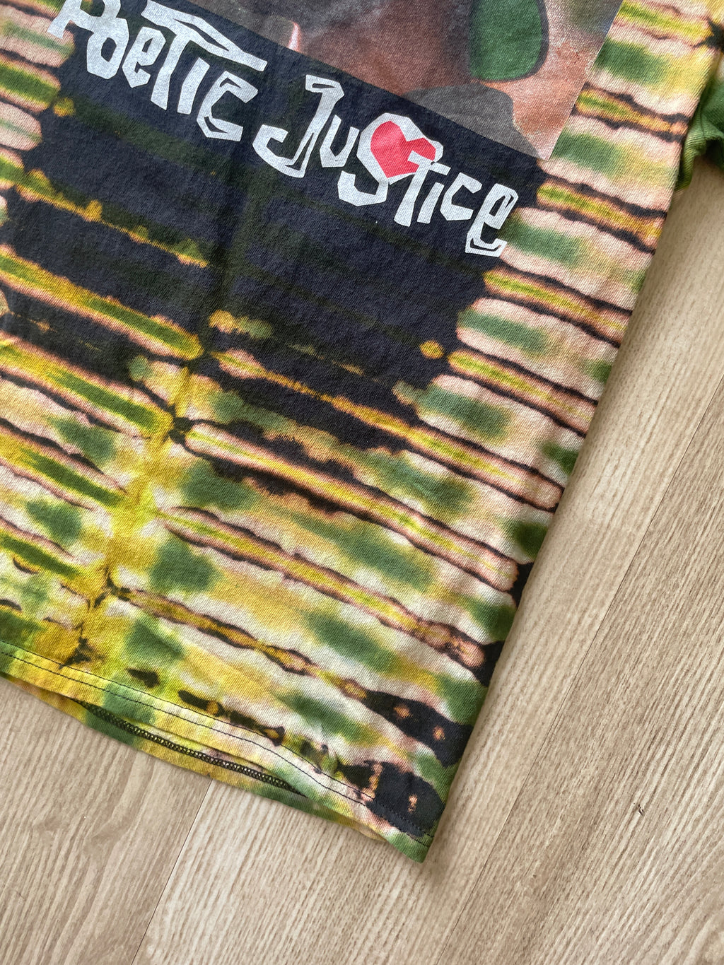 SMALL Men’s Tupac Poetic Justice Reverse Tie Dye T-Shirt | One-Of-a-Kind Black and Green Pleated Short Sleeve