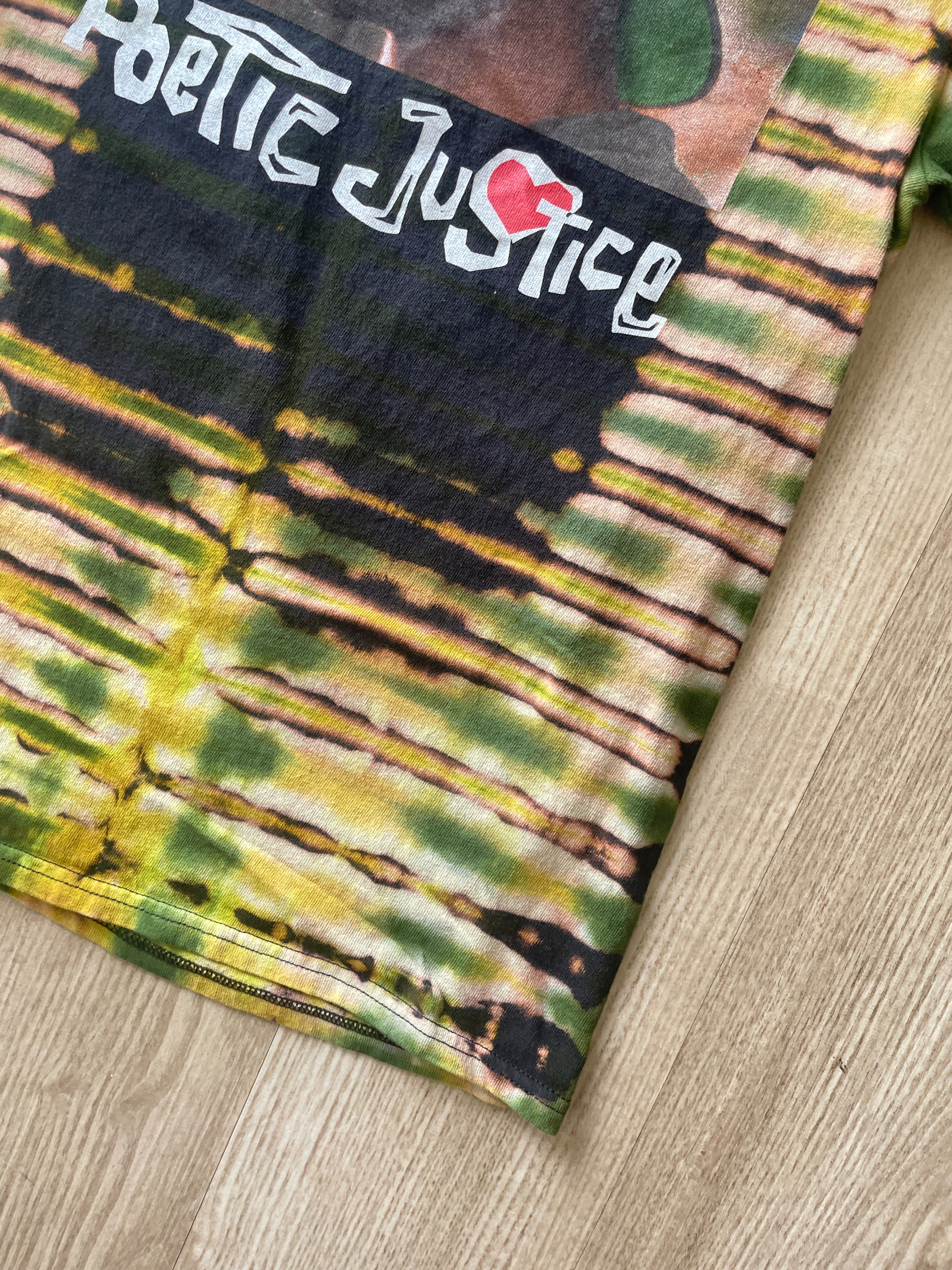 SMALL Men’s Tupac Poetic Justice Reverse Tie Dye T-Shirt | One-Of-a-Kind Black and Green Pleated Short Sleeve