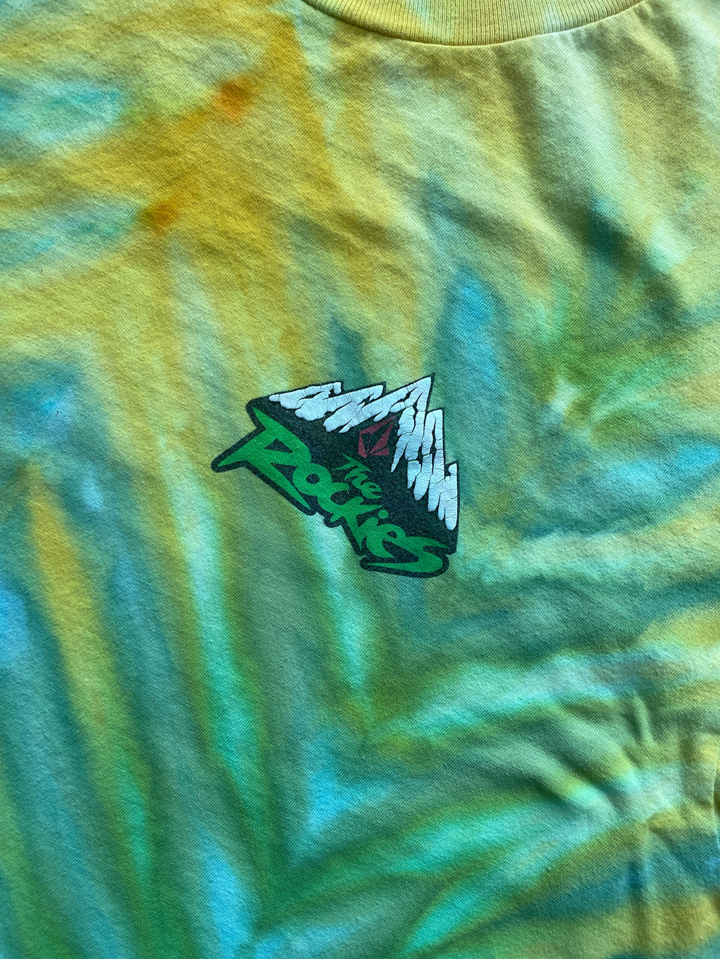 Volcom "The Rockies" Blue and Green Tie Dye Short Sleeve T-Shirt | Men's XL