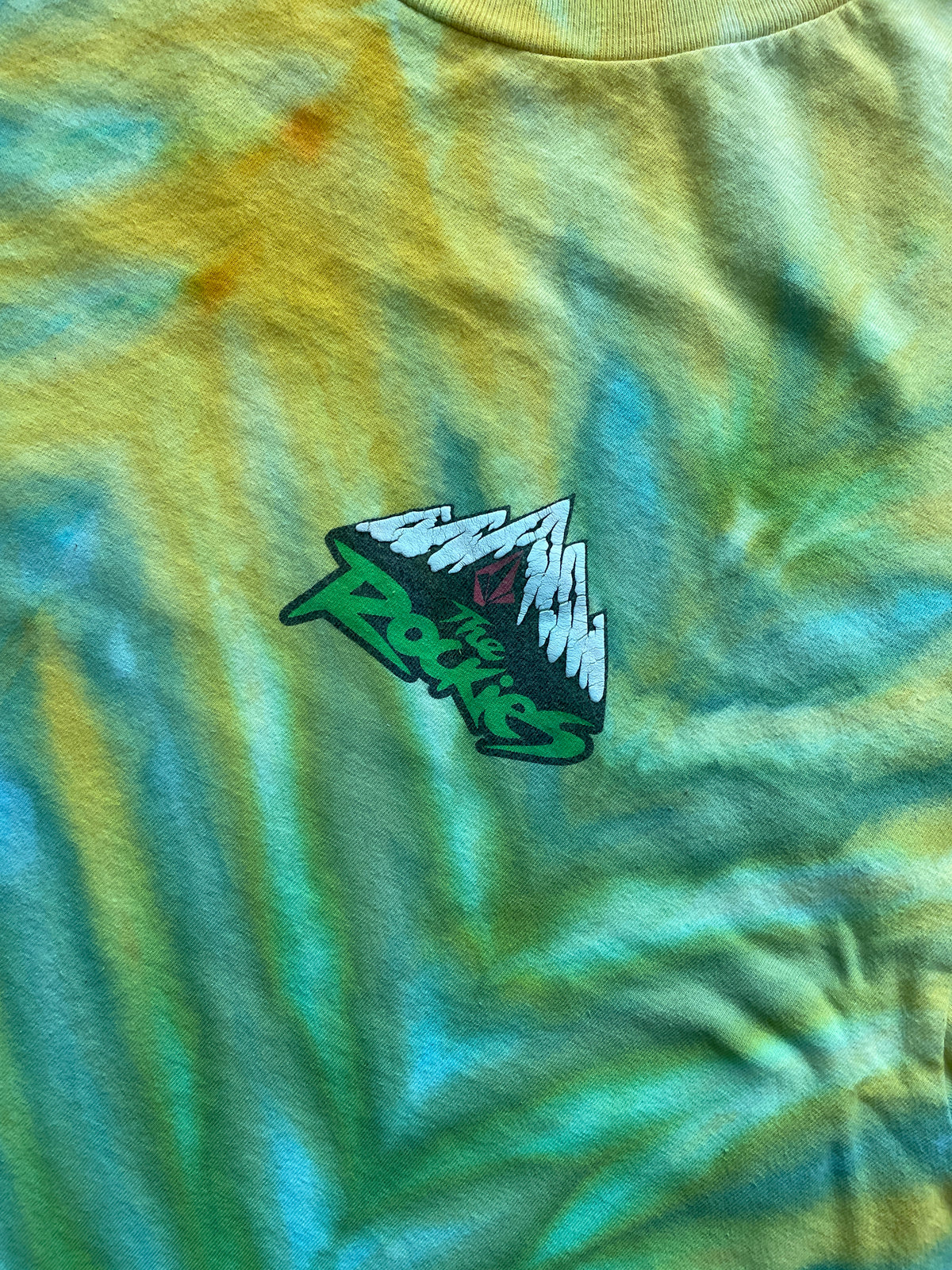 Volcom "The Rockies" Blue and Green Tie Dye Short Sleeve T-Shirt | Men's XL