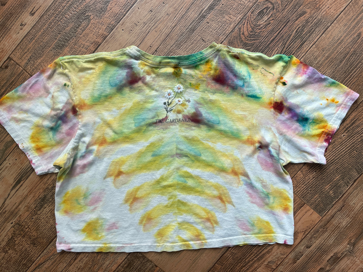 "The Gardener" Pastel Multicolor Ice Dye Short Sleeve Cropped T-Shirt | Women's Large