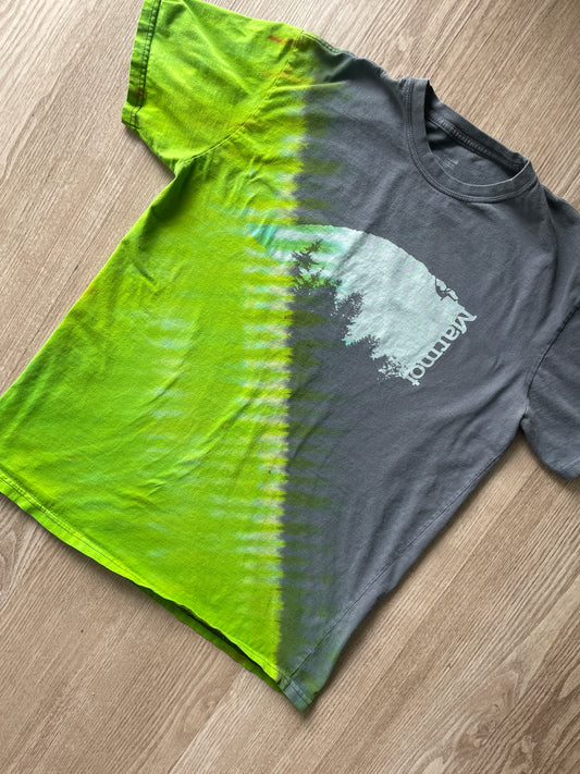 Large Men's Marmot Rock Climber Handmade Reverse Tie Dye Short Sleeve T-Shirt | One-Of-a-Kind Upcycled Gray and Green Top