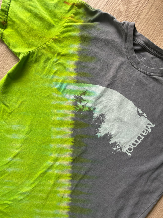 Large Men's Marmot Rock Climber Handmade Reverse Tie Dye Short Sleeve T-Shirt | One-Of-a-Kind Upcycled Gray and Green Top