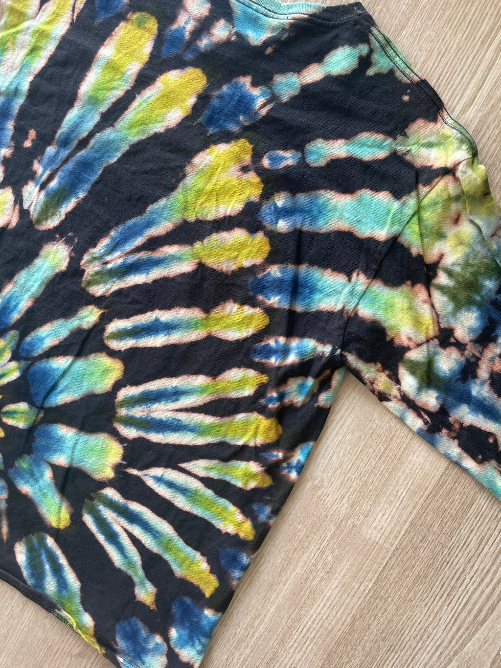 LARGE Men’s Rick and Morty Reverse Tie Dye Long Sleeve T-Shirt | One-Of-a-Kind Black, Blue, and Green Spiral Long Sleeve