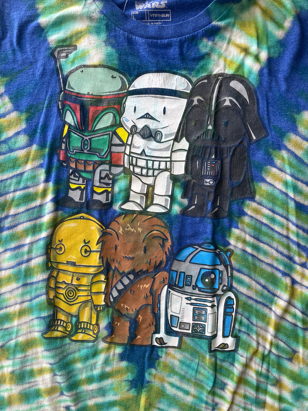 LARGE Men’s Star Wars Funko Dolls Reverse Tie Dye T-Shirt | One-Of-a-Kind Blue and Pleated Short Sleeve