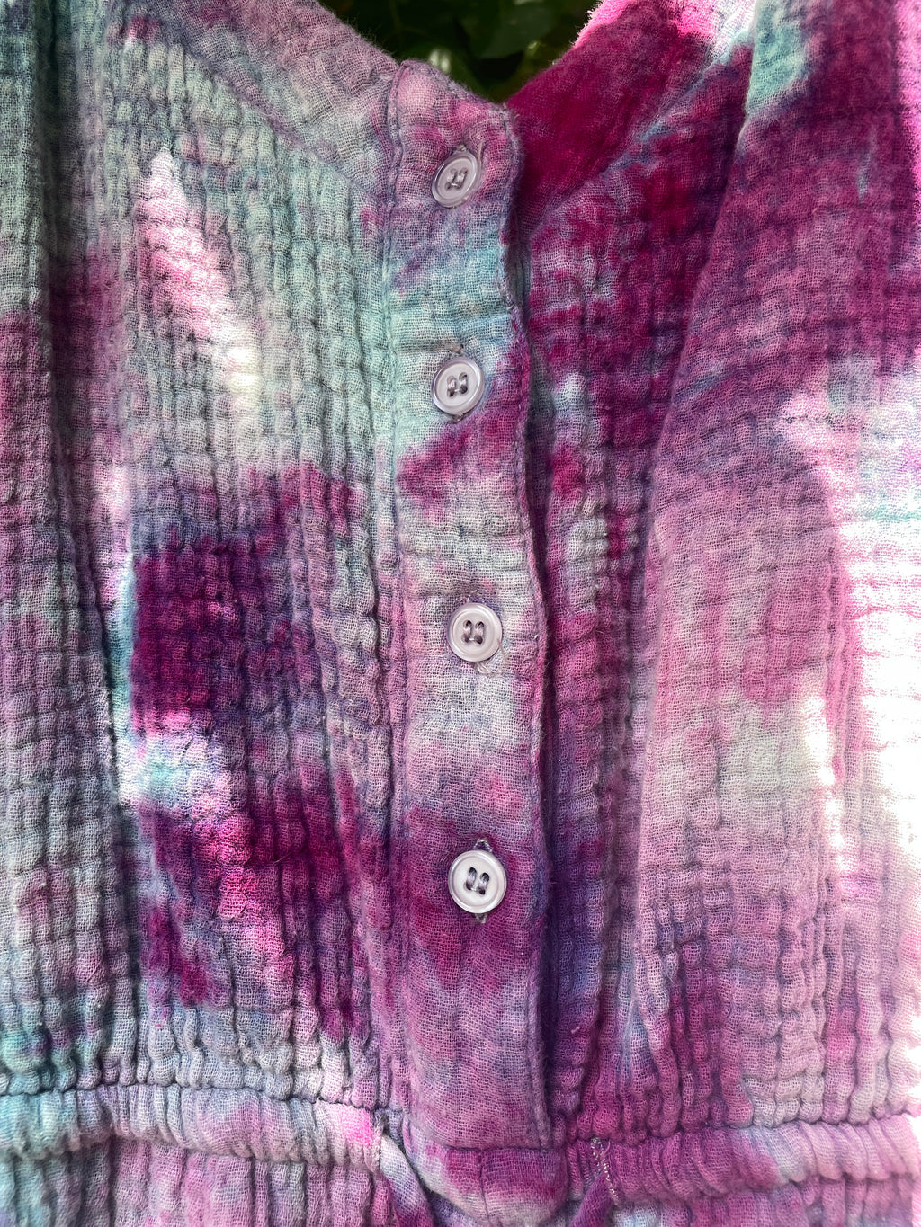 MEDIUM Women's Handmade Galaxy Dye Jumpsuit | One-of-a-Kind Pink and Blue Sleeveless Jumpsuit