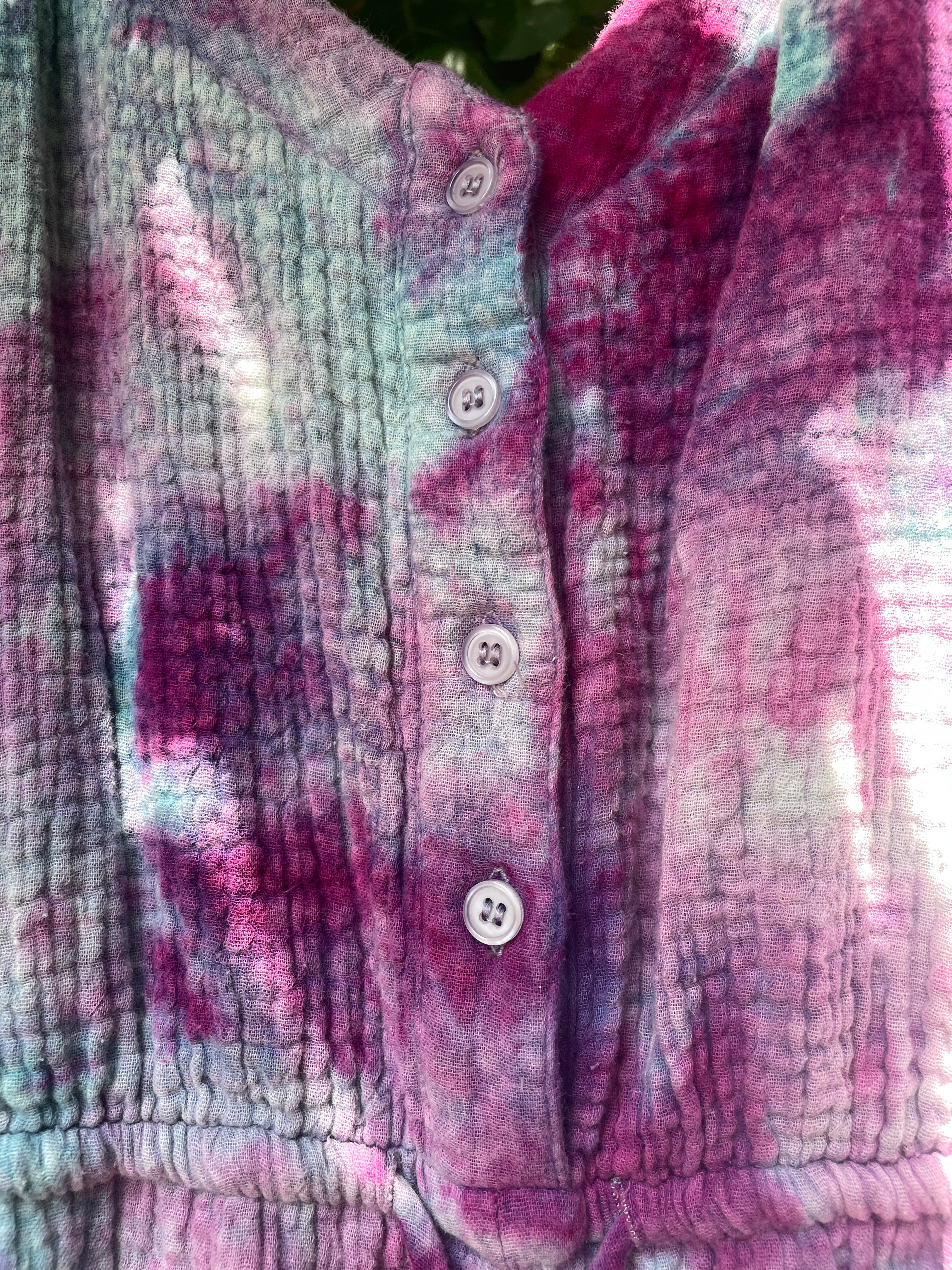 MEDIUM Women's Handmade Galaxy Dye Jumpsuit | One-of-a-Kind Pink and Blue Sleeveless Jumpsuit