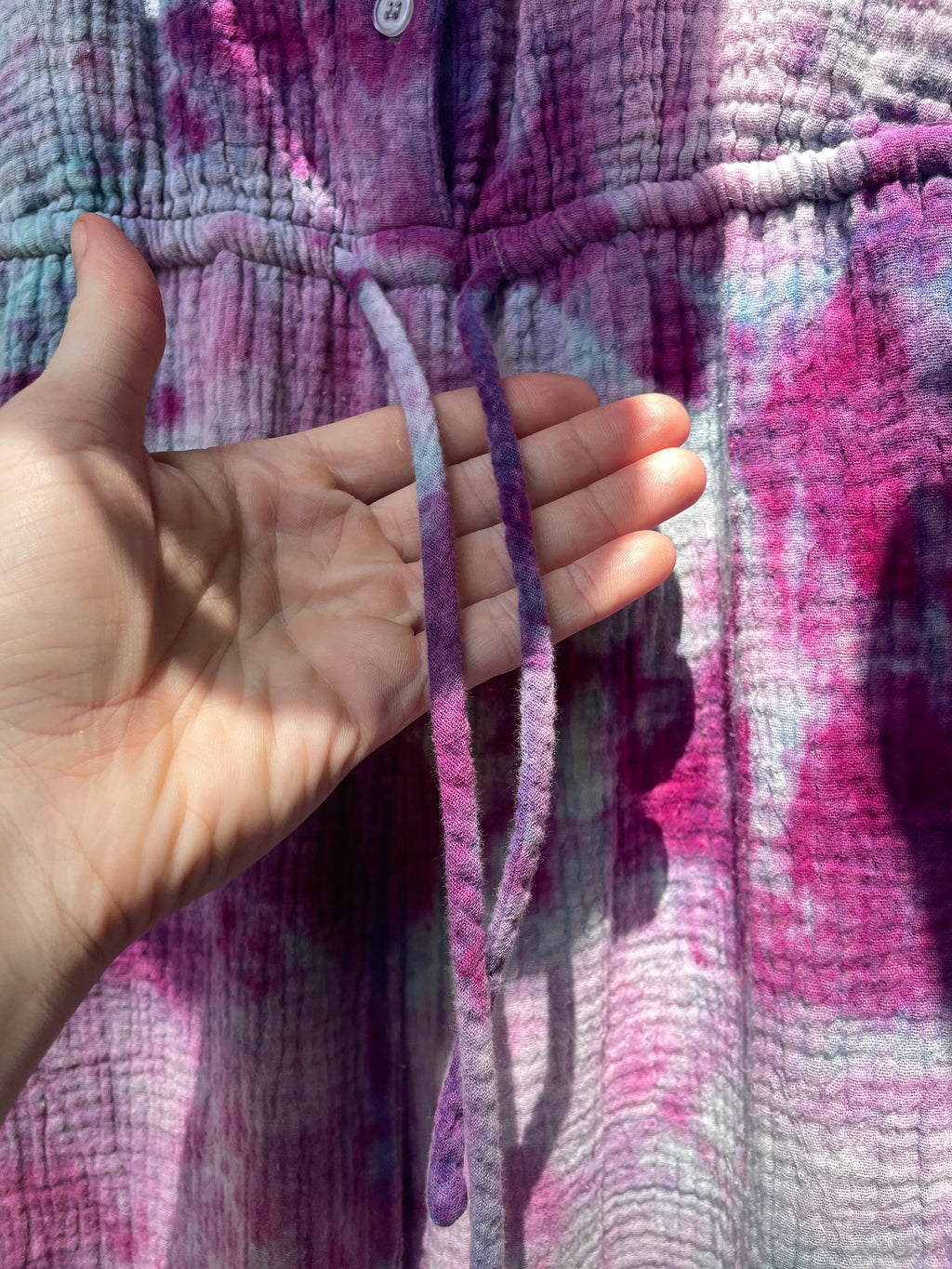 MEDIUM Women's Handmade Galaxy Dye Jumpsuit | One-of-a-Kind Pink and Blue Sleeveless Jumpsuit