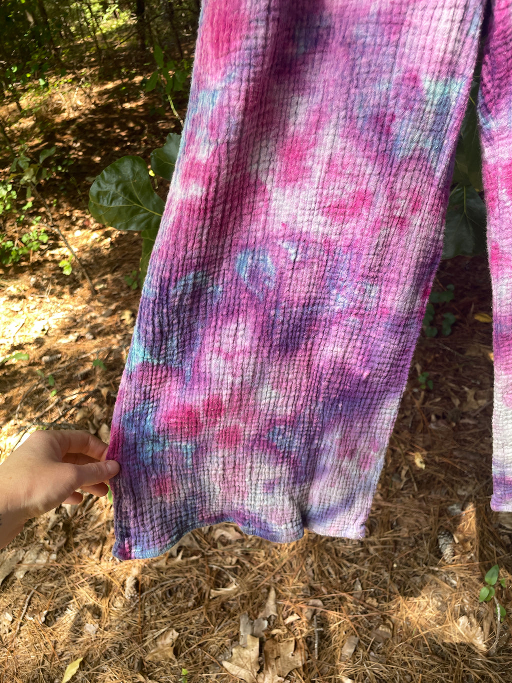 MEDIUM Women's Handmade Galaxy Dye Jumpsuit | One-of-a-Kind Pink and Blue Sleeveless Jumpsuit