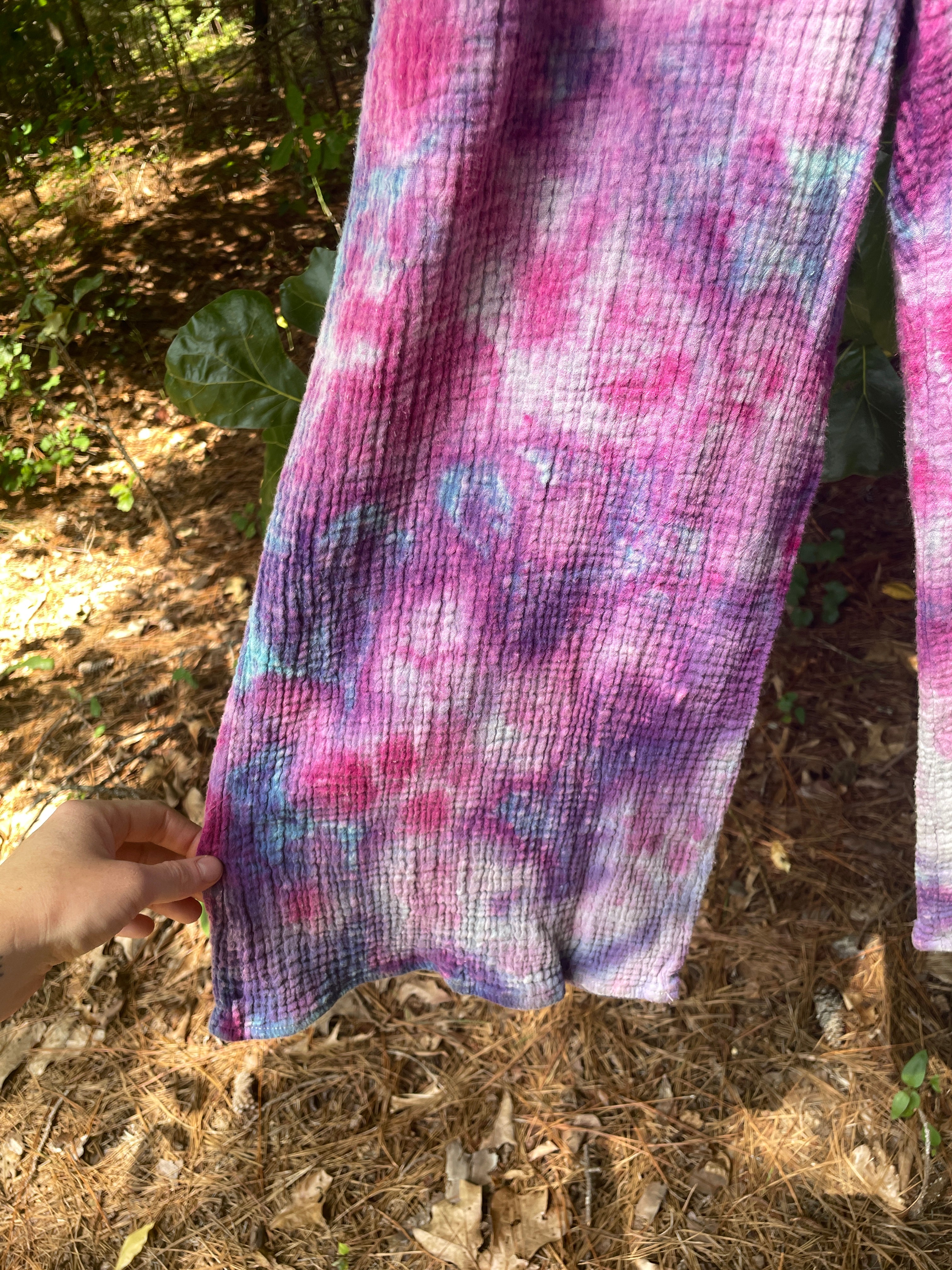 MEDIUM Women's Handmade Galaxy Dye Jumpsuit | One-of-a-Kind Pink and Blue Sleeveless Jumpsuit