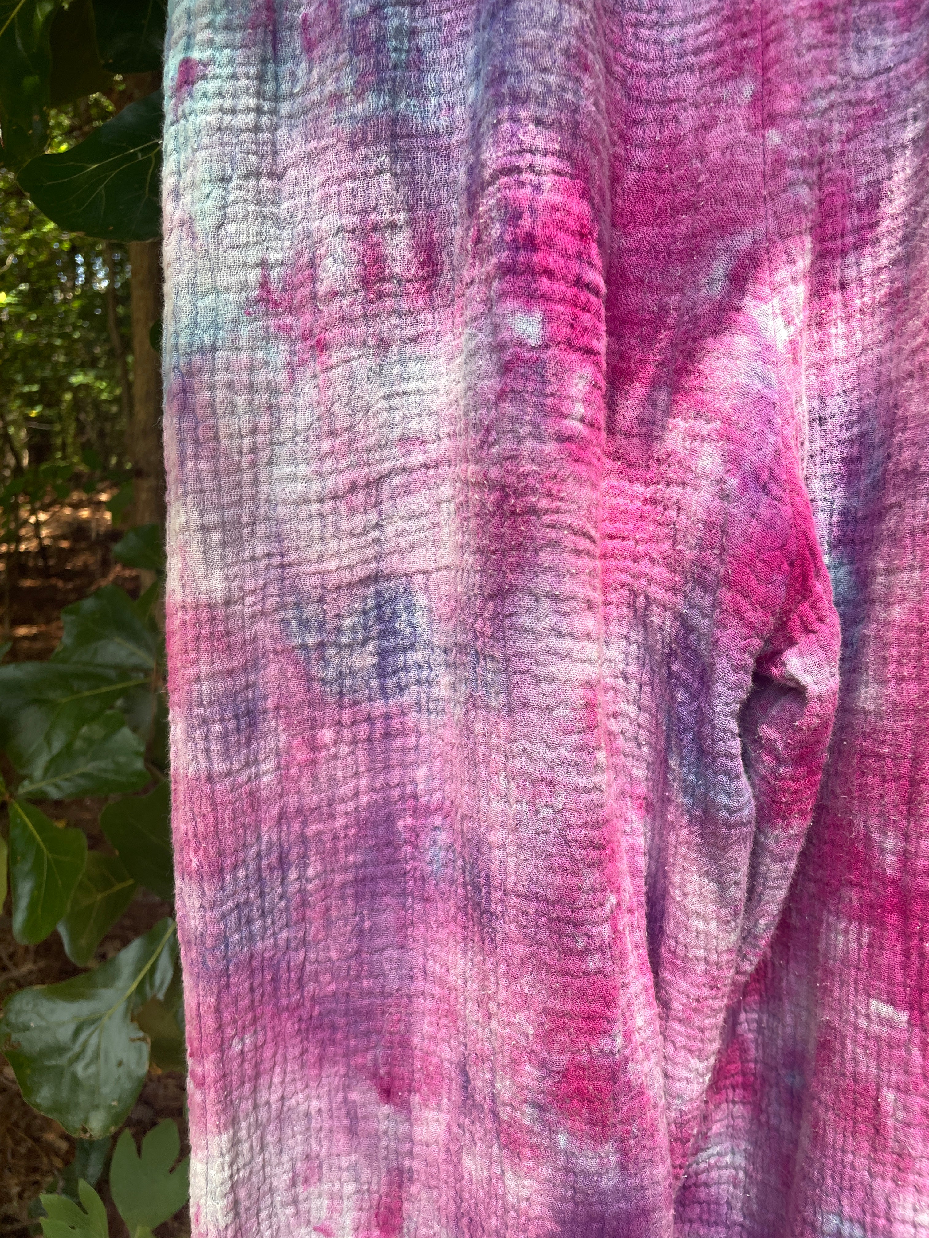 MEDIUM Women's Handmade Galaxy Dye Jumpsuit | One-of-a-Kind Pink and Blue Sleeveless Jumpsuit