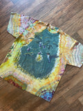 Vintage Hummingbirds Pink and Orange Reverse Tie Dye Short Sleeve T-Shirt | Men's XL