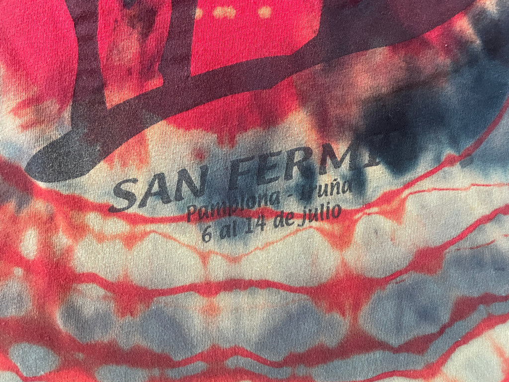 San Fermin, Spain Running of the Bulls Red and Black Tie Dye Short Sleeve T-Shirt | Men's XL