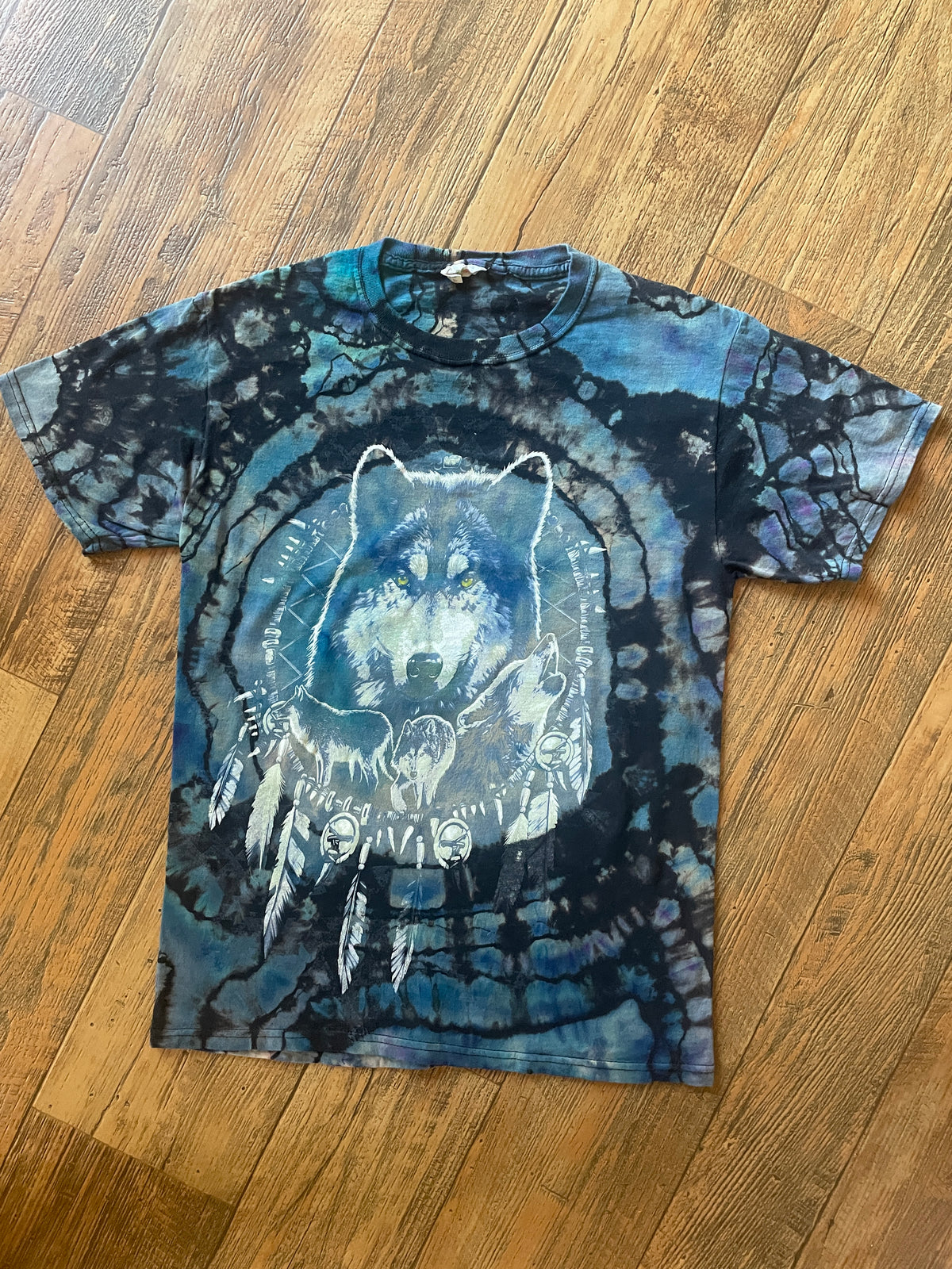 Wolf Pack Black and Blue Reverse Tie Dye Short Sleeve T-Shirt | Men's Small