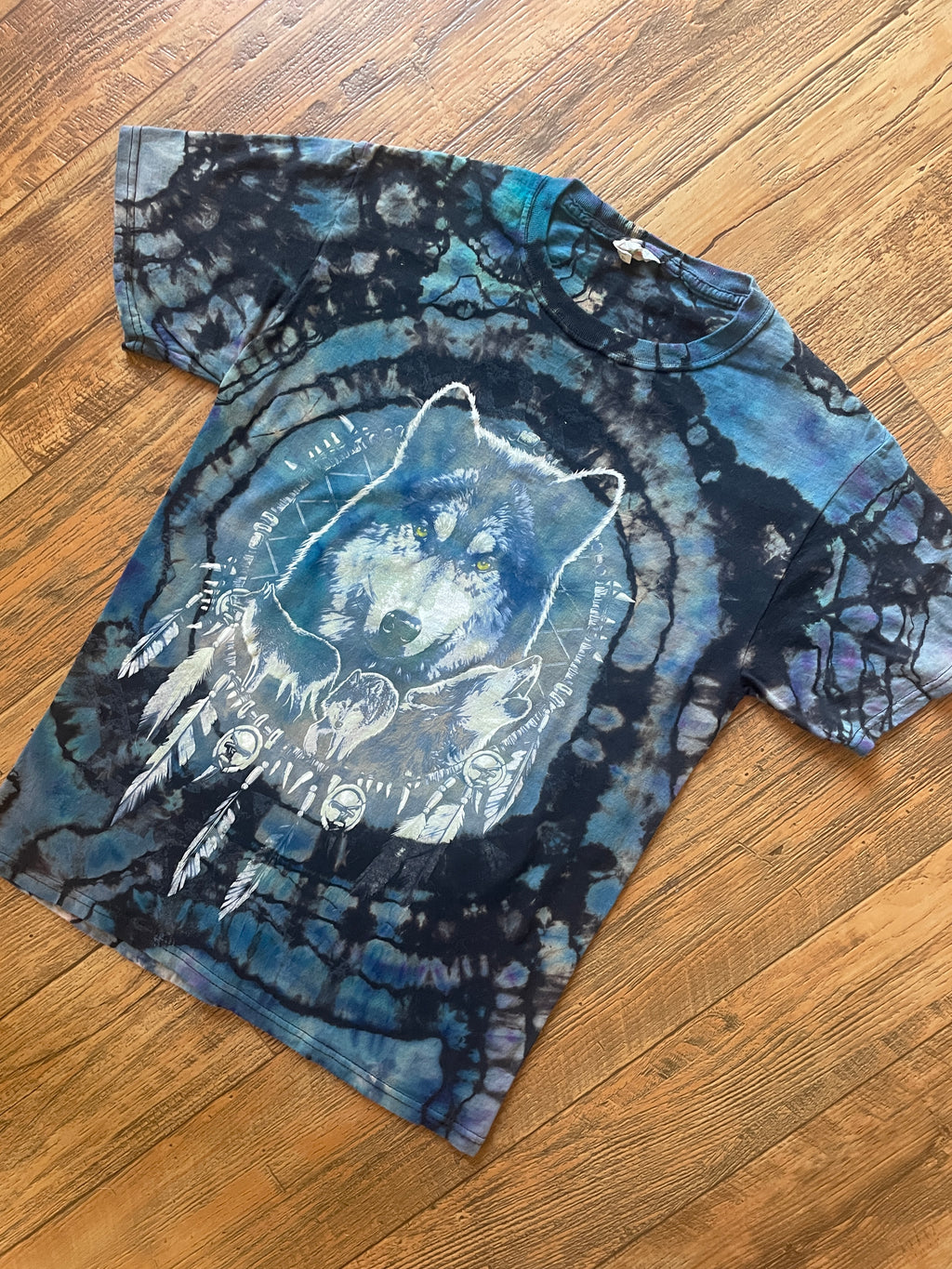 Wolf Pack Black and Blue Reverse Tie Dye Short Sleeve T-Shirt | Men's Small