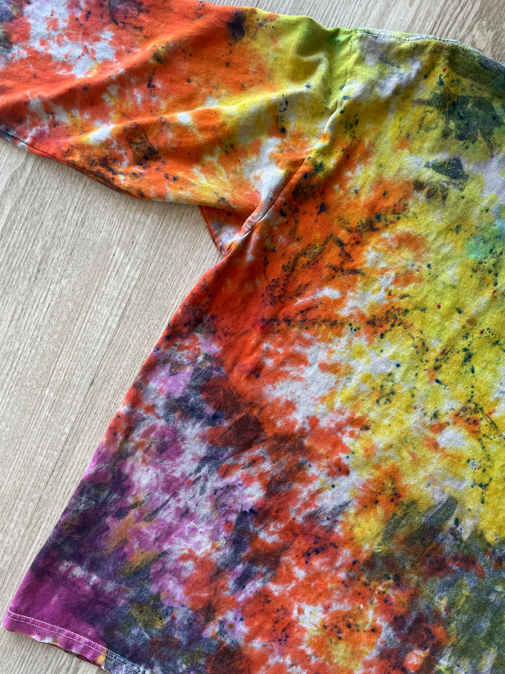 LARGE Men’s Ice Cube Boyz n the Hood Tie Dye Long Sleeve T-Shirt | One-Of-a-Kind Upcycled Multicolor Neon Crumpled Top