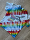 SMALL Men’s Vintage 1995 Live Aid Concert Tie Dye Short Sleeve T-Shirt | One-Of-a-Kind Upcycled Rainbow Pleated Top