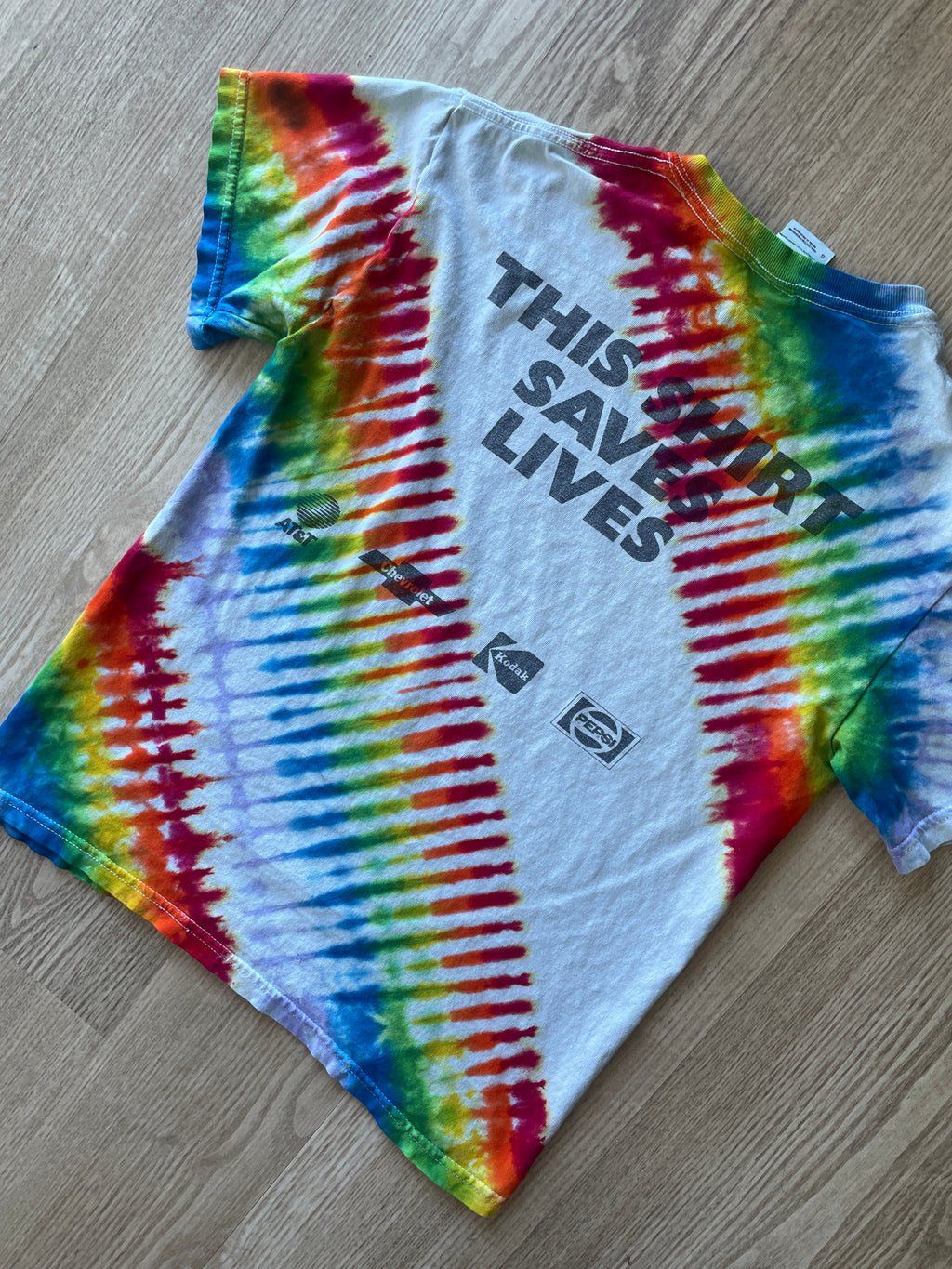 SMALL Men’s Vintage 1995 Live Aid Concert Tie Dye Short Sleeve T-Shirt | One-Of-a-Kind Upcycled Rainbow Pleated Top