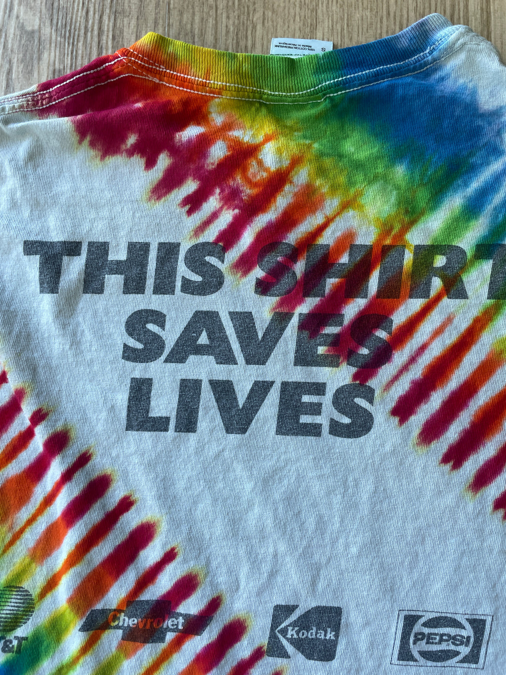 SMALL Men’s Vintage 1995 Live Aid Concert Tie Dye Short Sleeve T-Shirt | One-Of-a-Kind Upcycled Rainbow Pleated Top