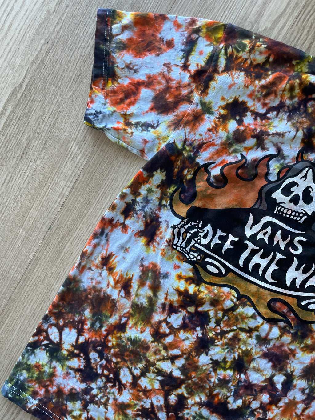 SMALL Men’s Vans Hot Skate Handmade Tie Dye T-Shirt | One-Of-a-Kind Black, Yellow, and Orange Short Sleeve