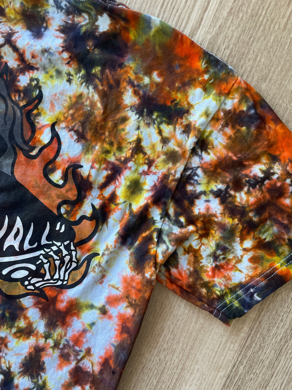 SMALL Men’s Vans Hot Skate Handmade Tie Dye T-Shirt | One-Of-a-Kind Black, Yellow, and Orange Short Sleeve