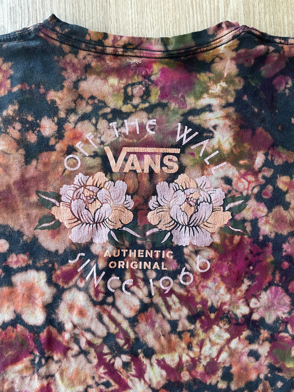 XL Men’s Vans Floral Handmade Reverse Tie Dye T-Shirt | One-Of-a-Kind Black and Red Short Sleeve