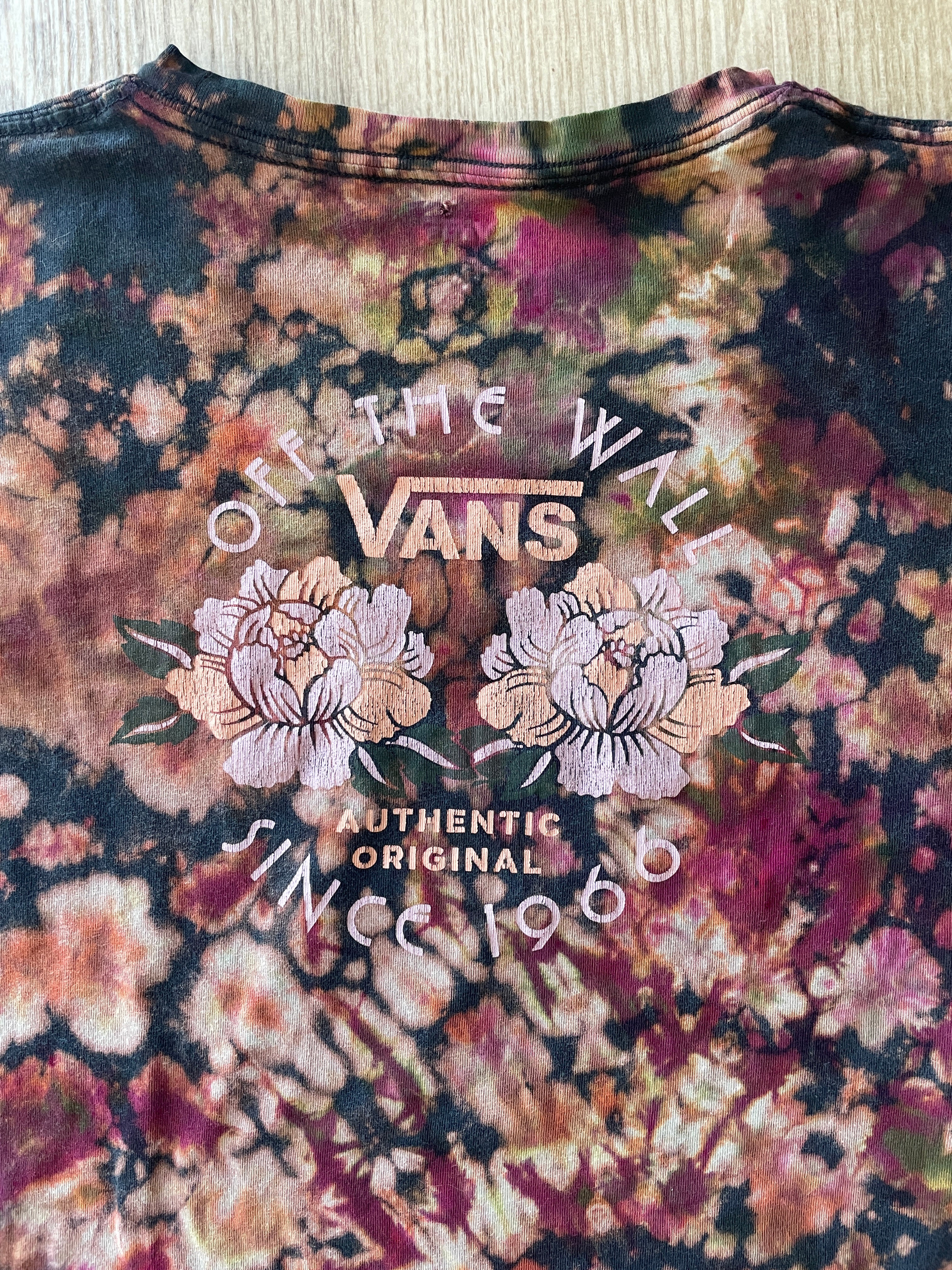 XL Men’s Vans Floral Handmade Reverse Tie Dye T-Shirt | One-Of-a-Kind Black and Red Short Sleeve