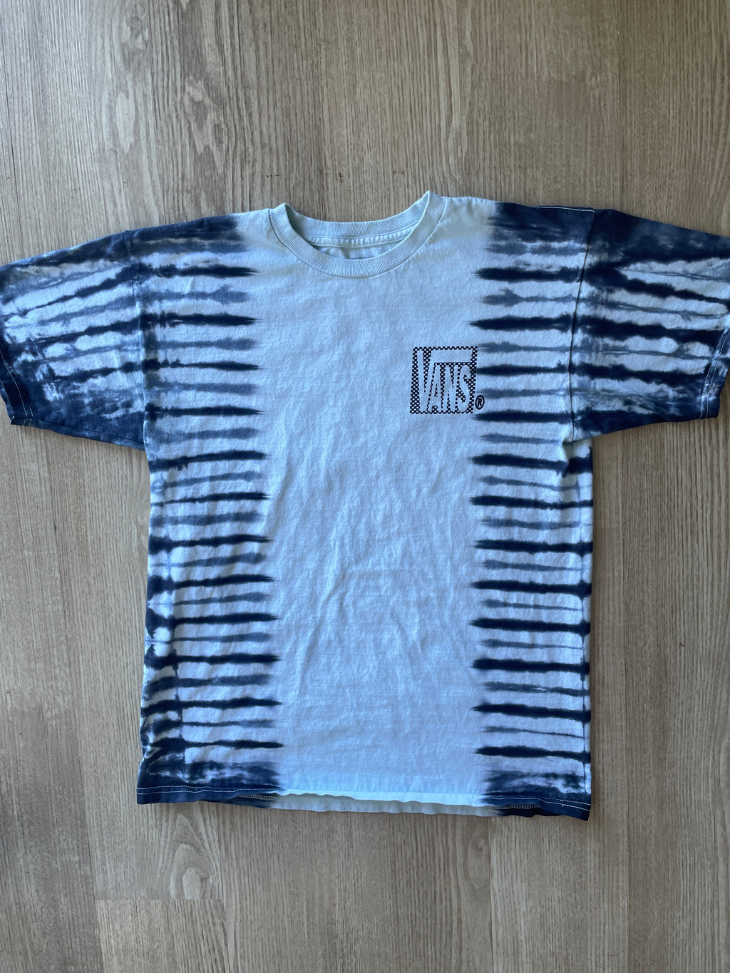 MEDIUM Men’s Vans Checkerboard Handmade Tie Dye T-Shirt | One-Of-a-Kind Black and White Short Sleeve