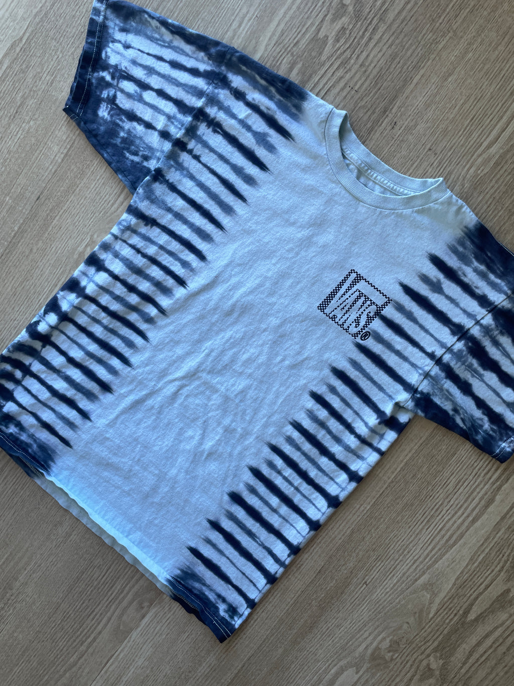 MEDIUM Men’s Vans Checkerboard Handmade Tie Dye T-Shirt | One-Of-a-Kind Black and White Short Sleeve